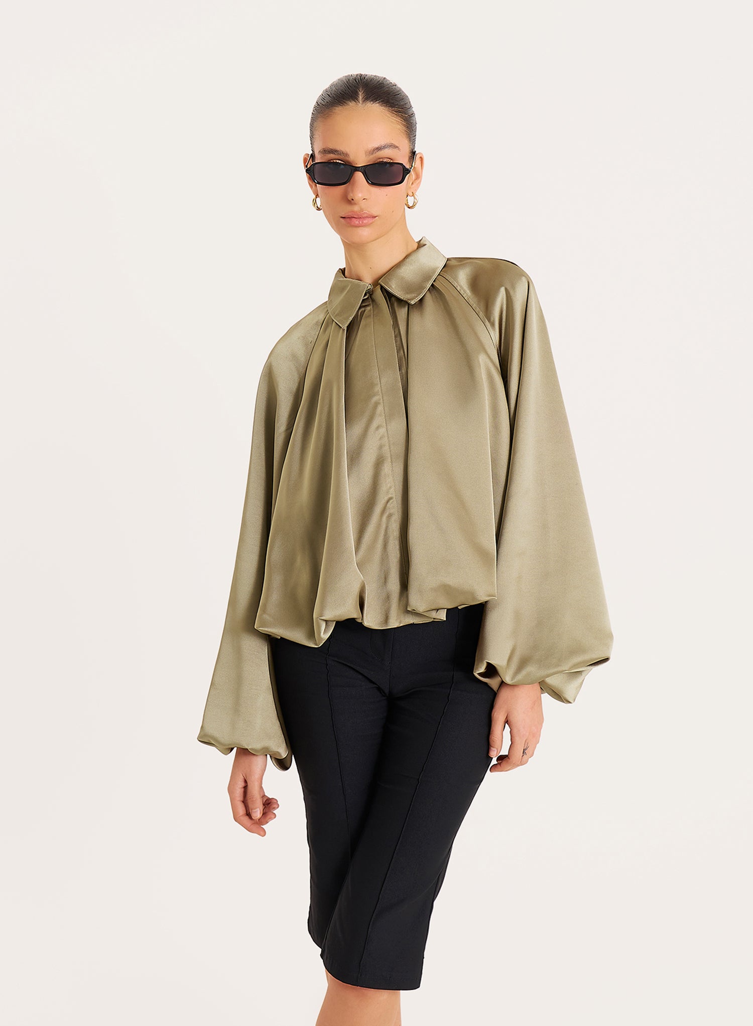 Olive Satin Bomber Jacket