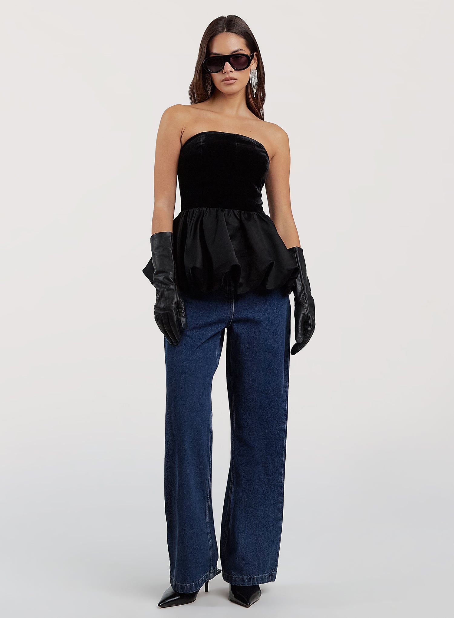 Black Velvet Peplum Corset Top