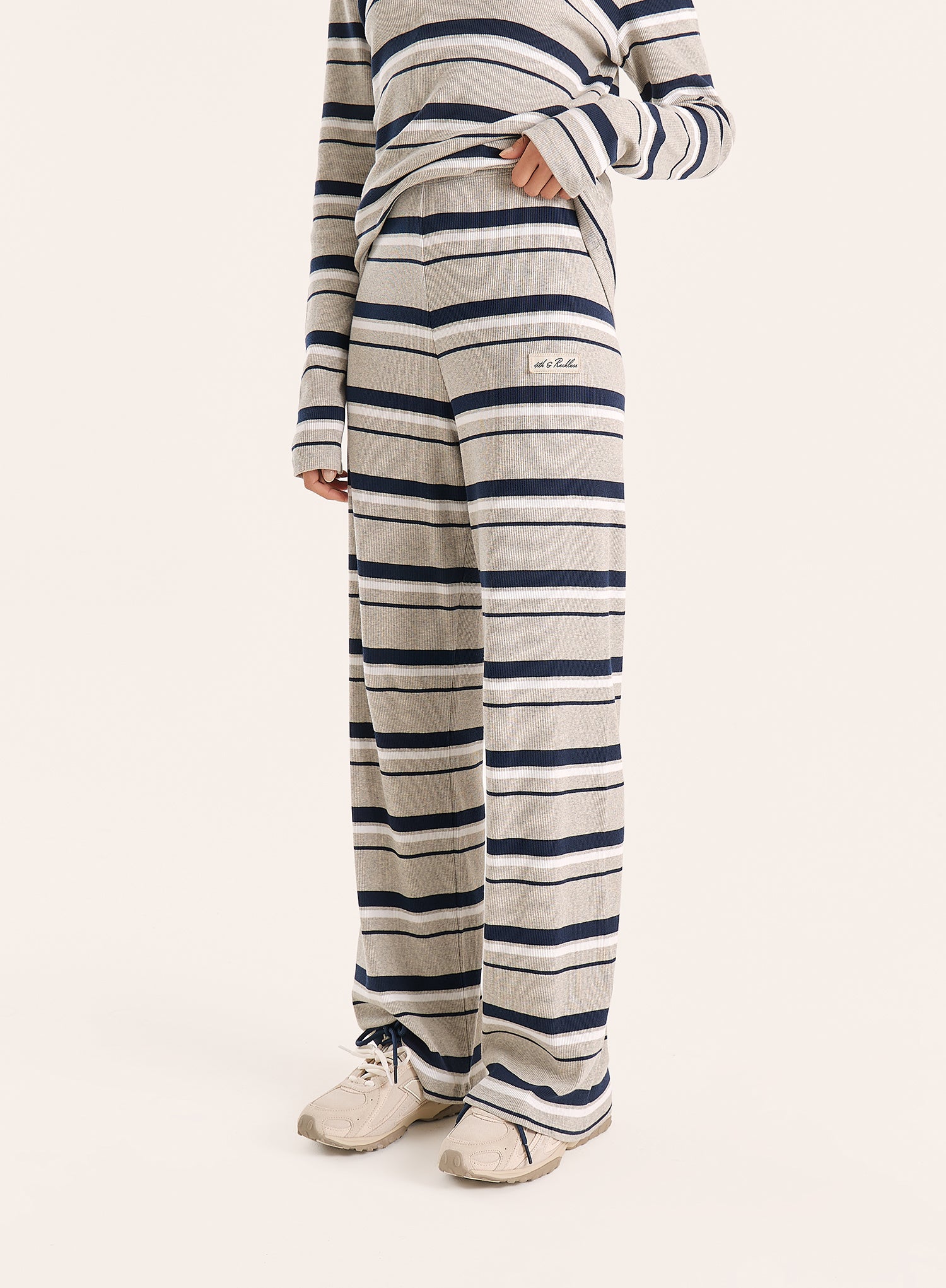 Grey And Blue Striped Ribbed Jersey Trousers