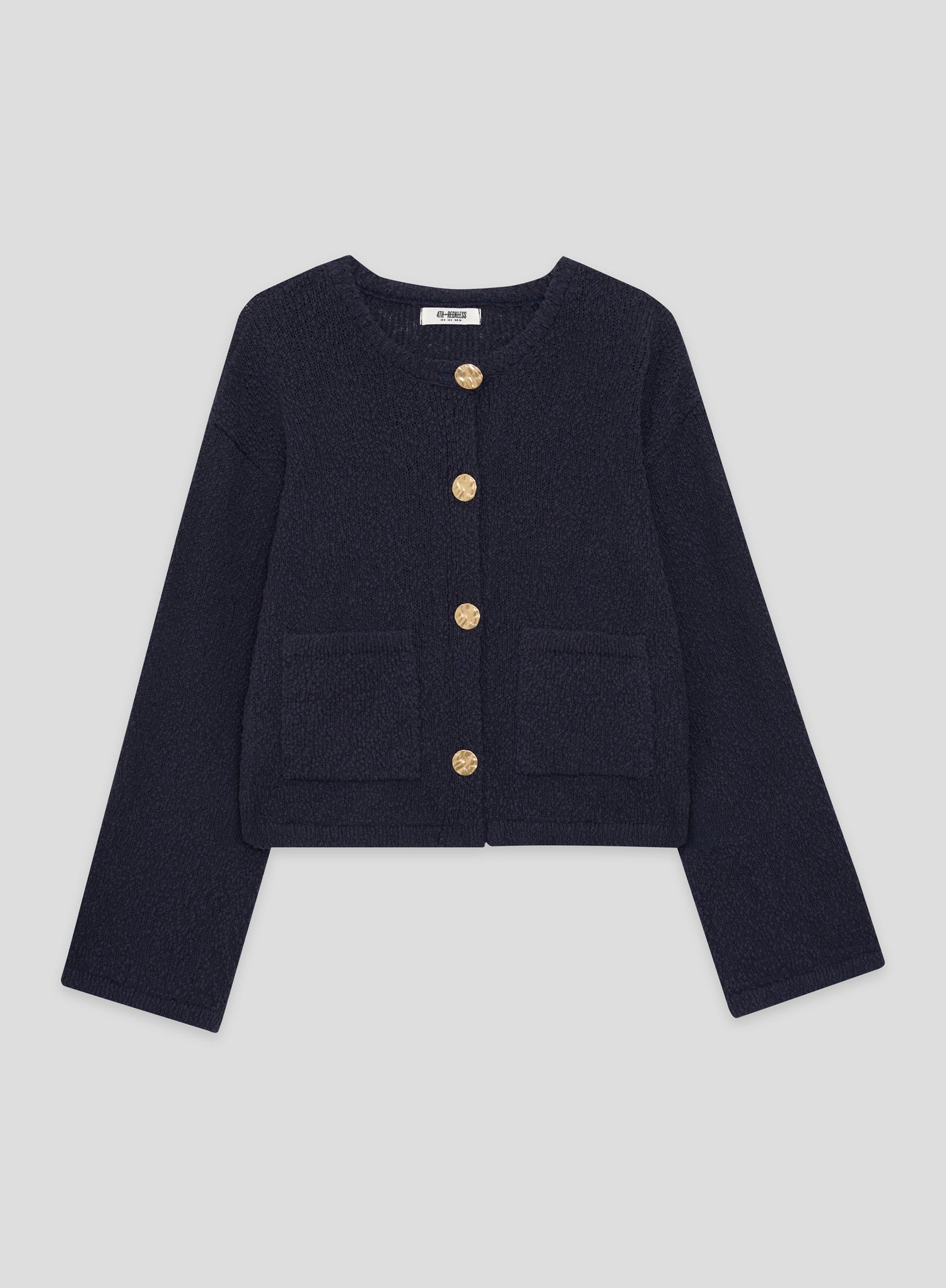 Navy Knitted Gold Button Front Cardigan- Sharni