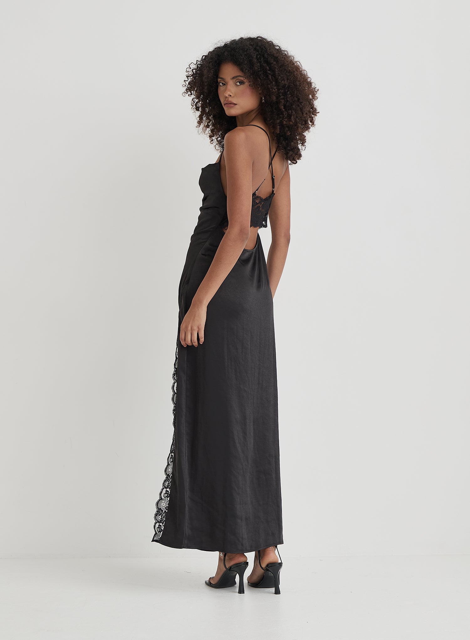 Black Satin Side Split Maxi Dress- Kacie