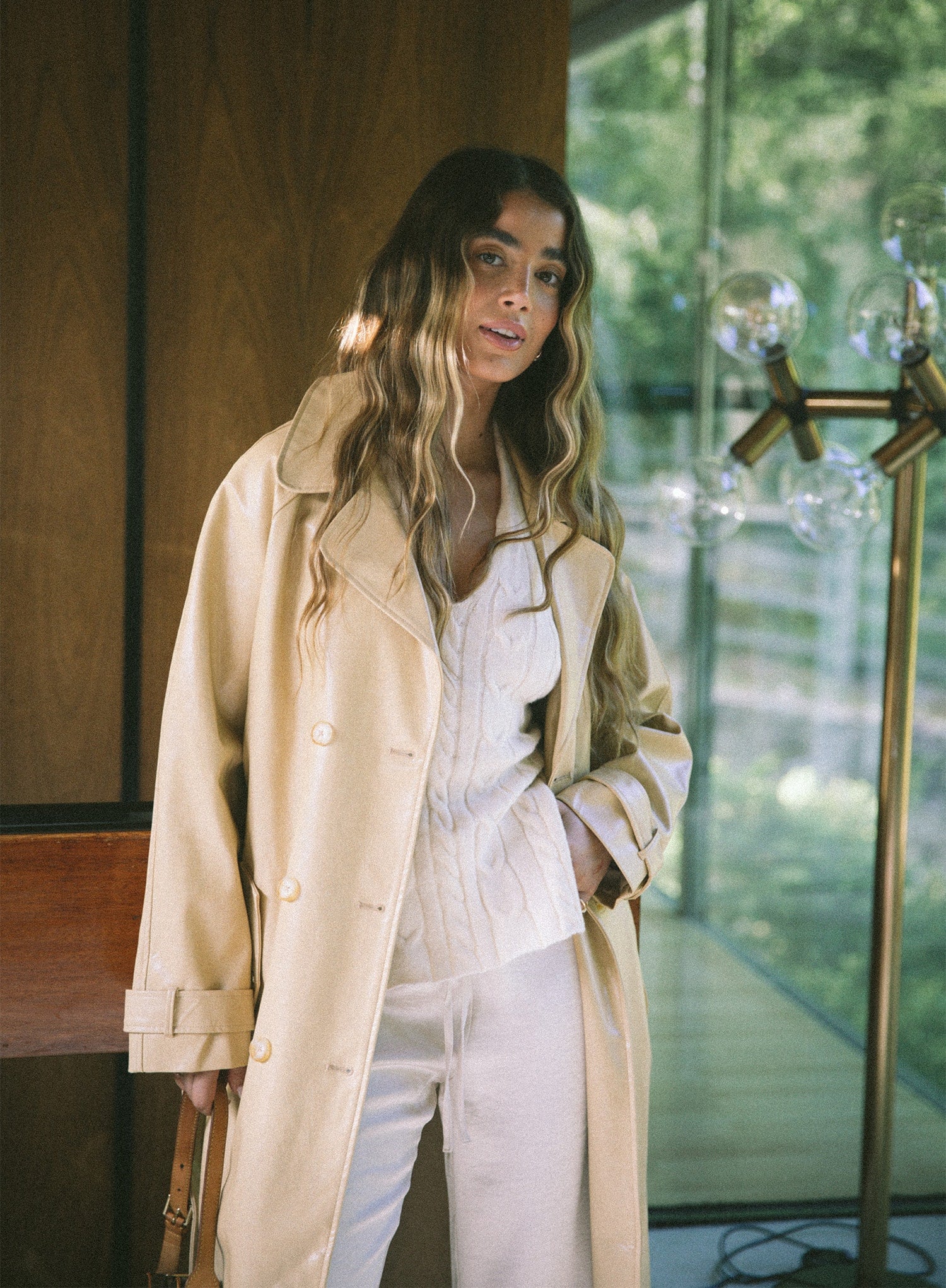 Butter Longline Belted Faux Leather Coat