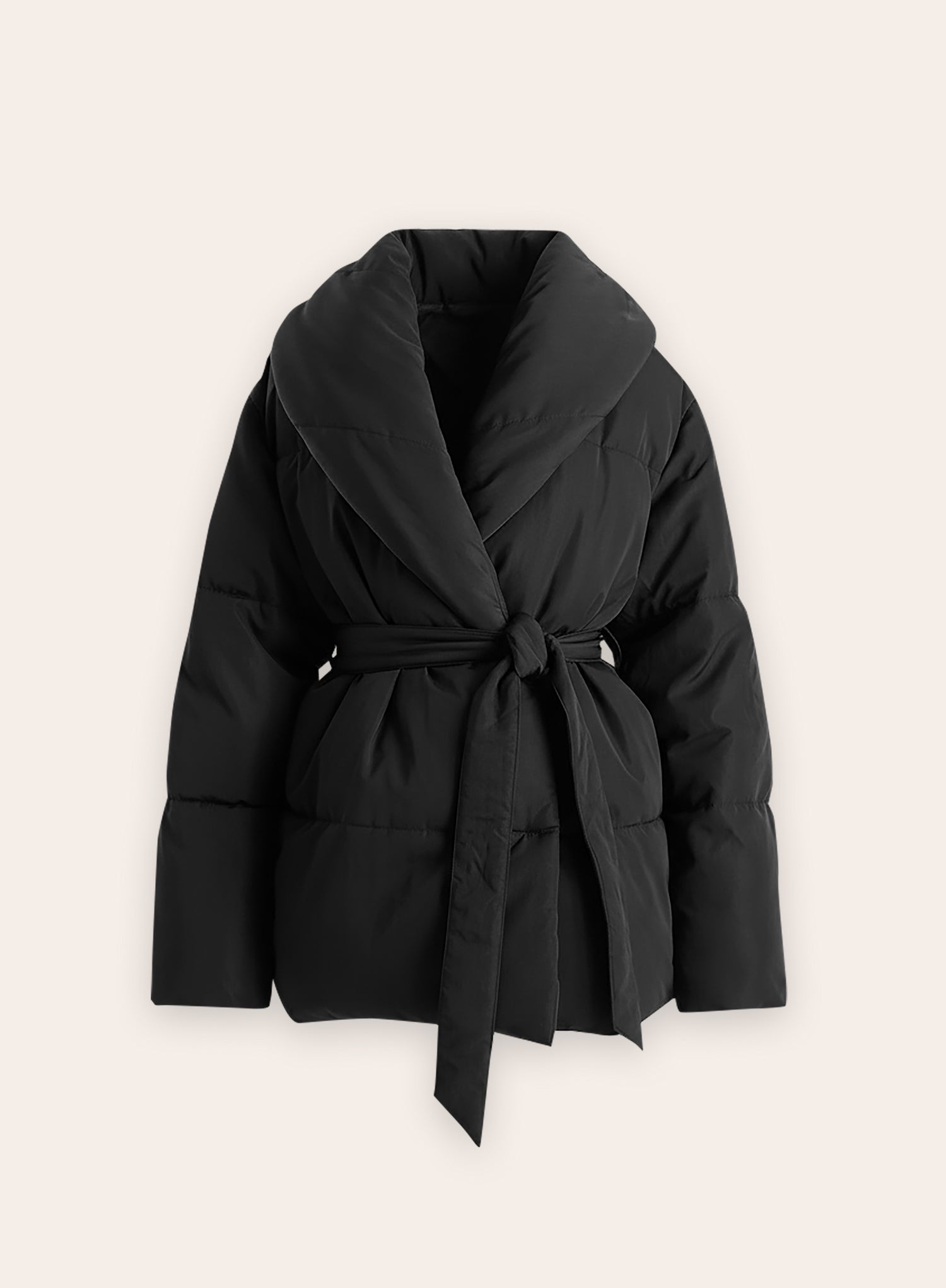 Black Wrap Waist Belted Puffer Coat