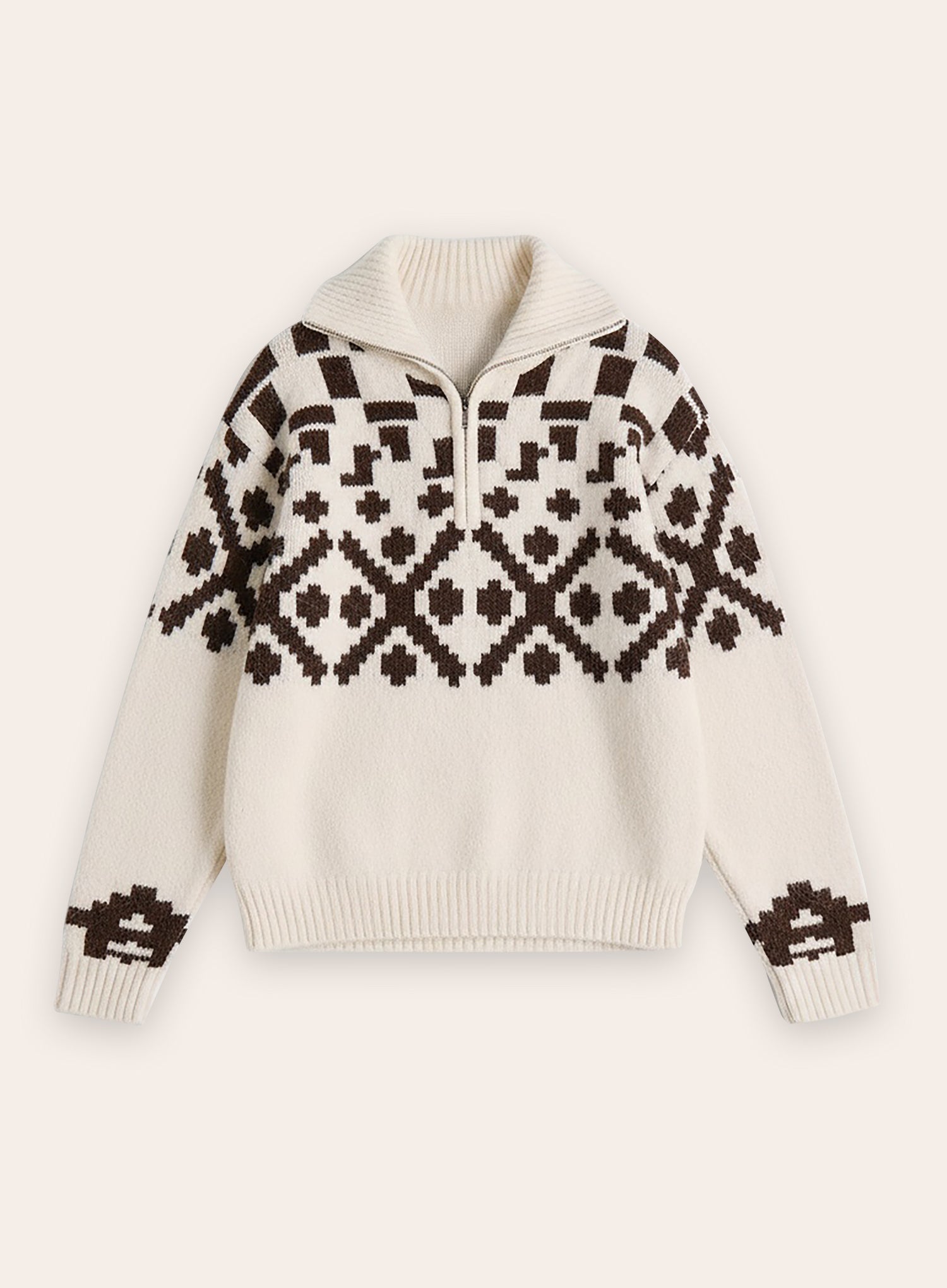 Multi Knitted Fairisle Collared Zip Jumper