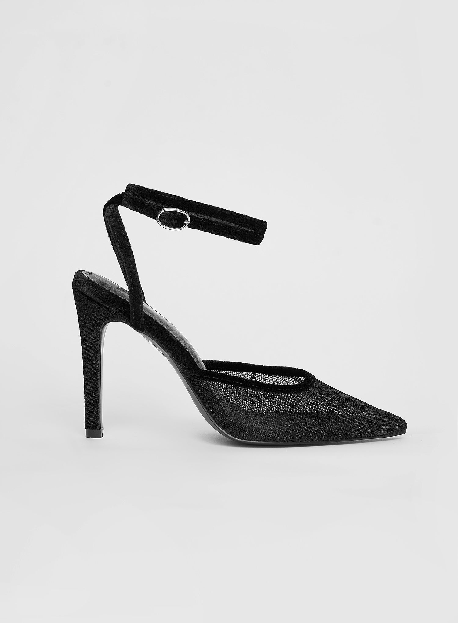 Black Lace Heeled Sandal- Venice