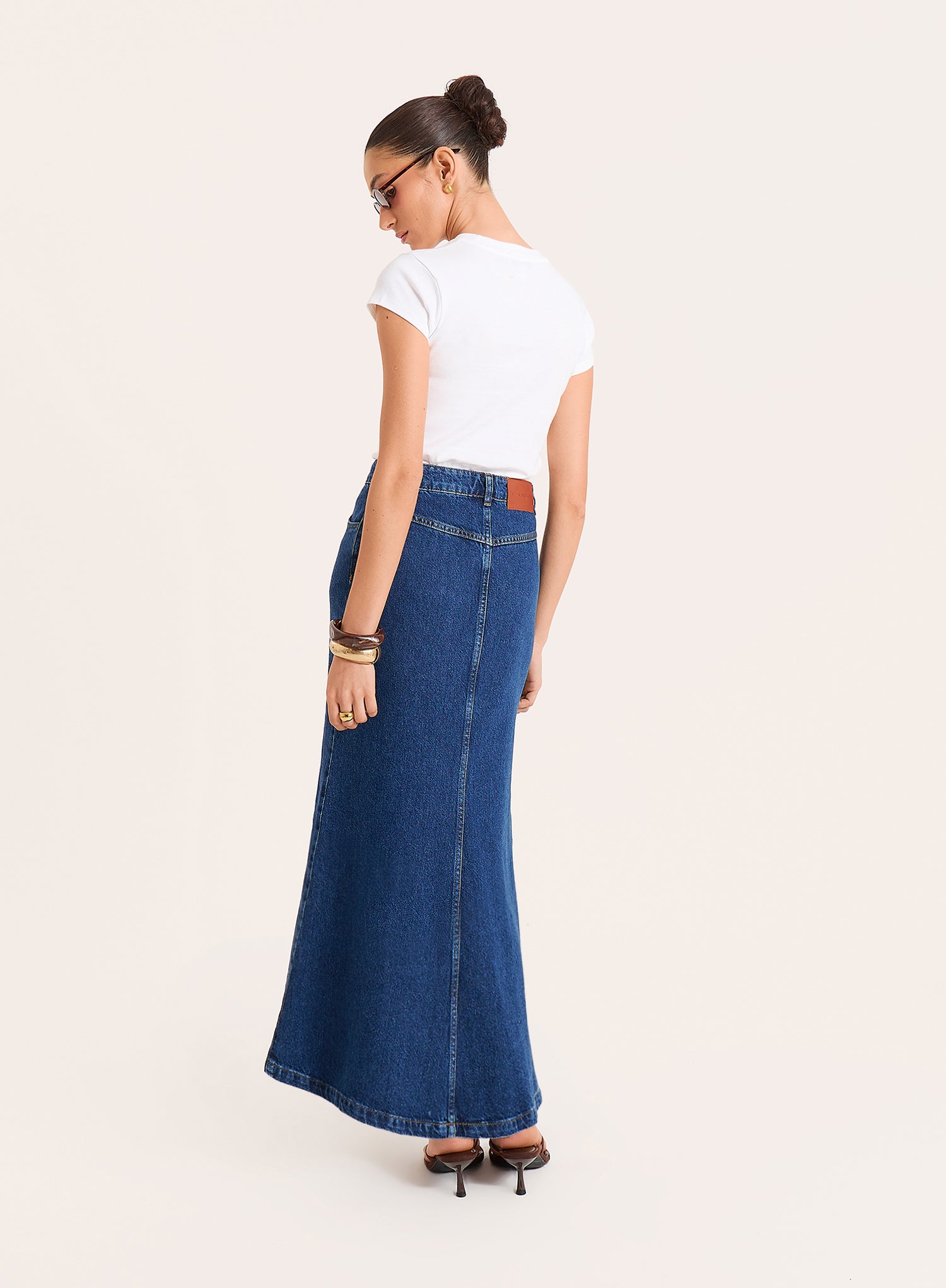 Indigo Wash Panelled Denim Maxi Skirt