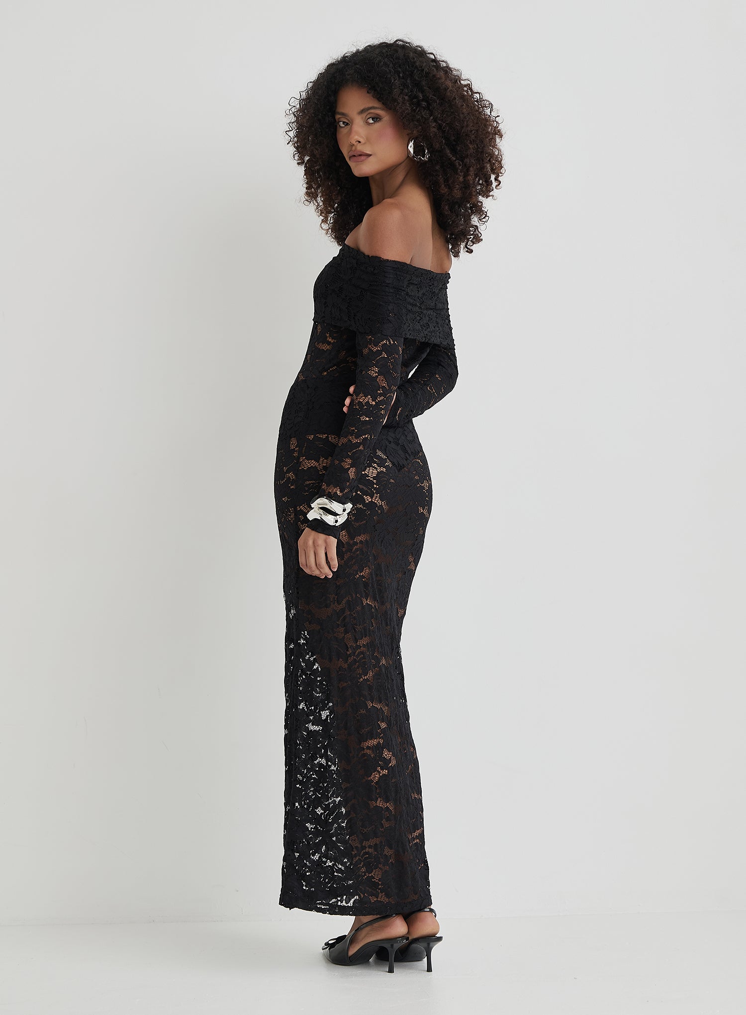 Black Lace Bardot Midaxi Dress- Niam