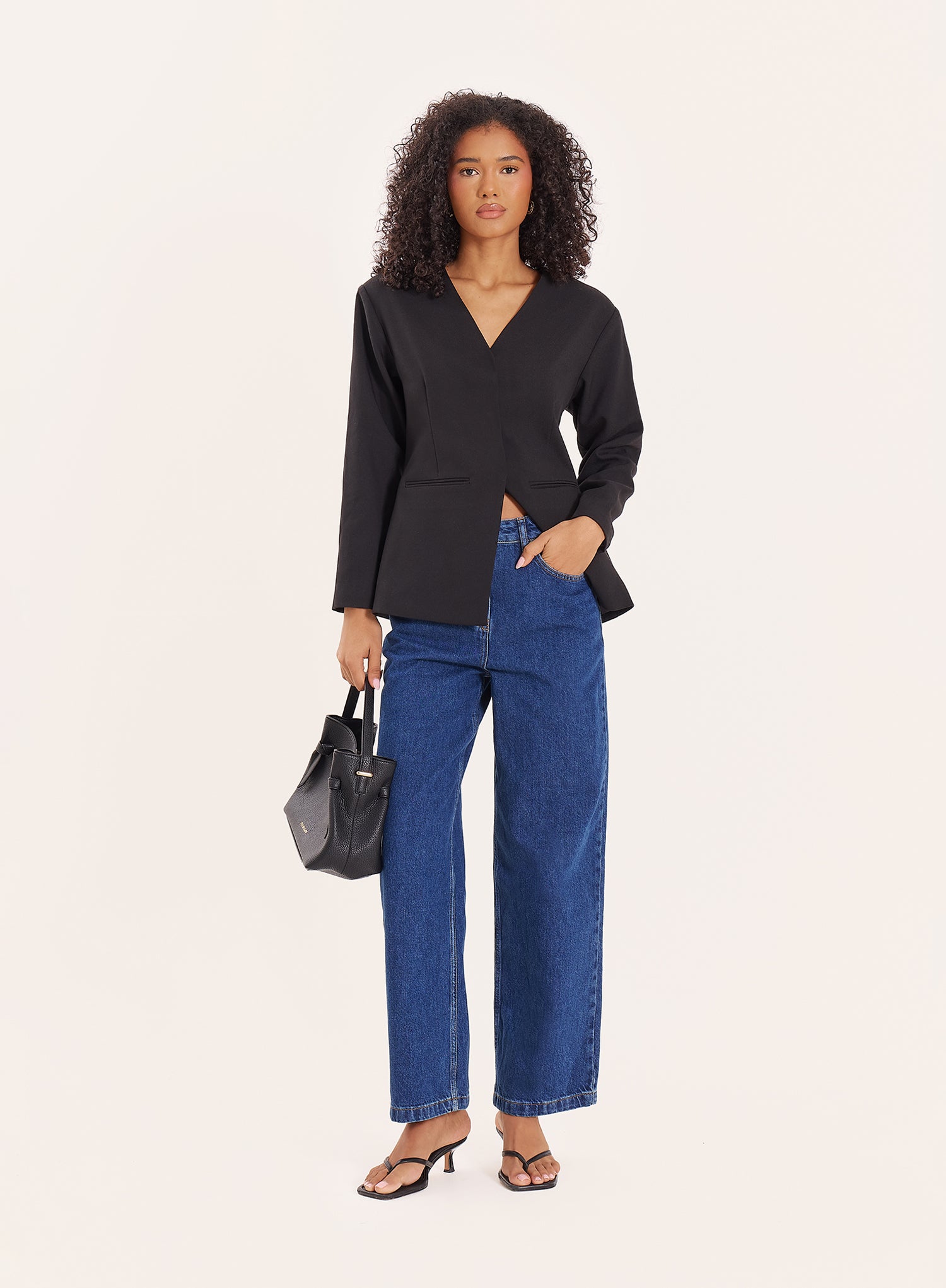 Black Collarless Cinched Blazer