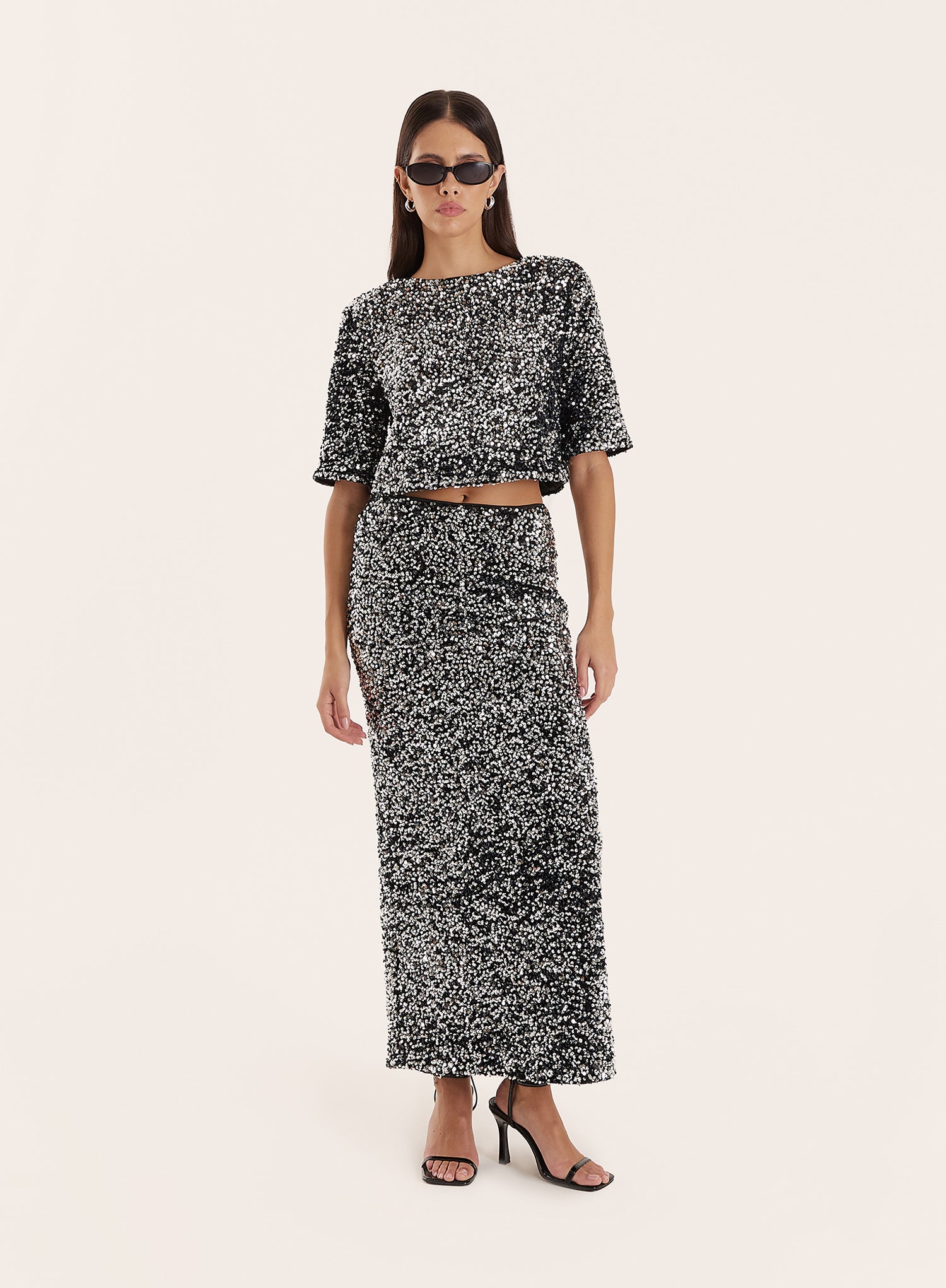 Black Sequin Boxy Crop T-shirt