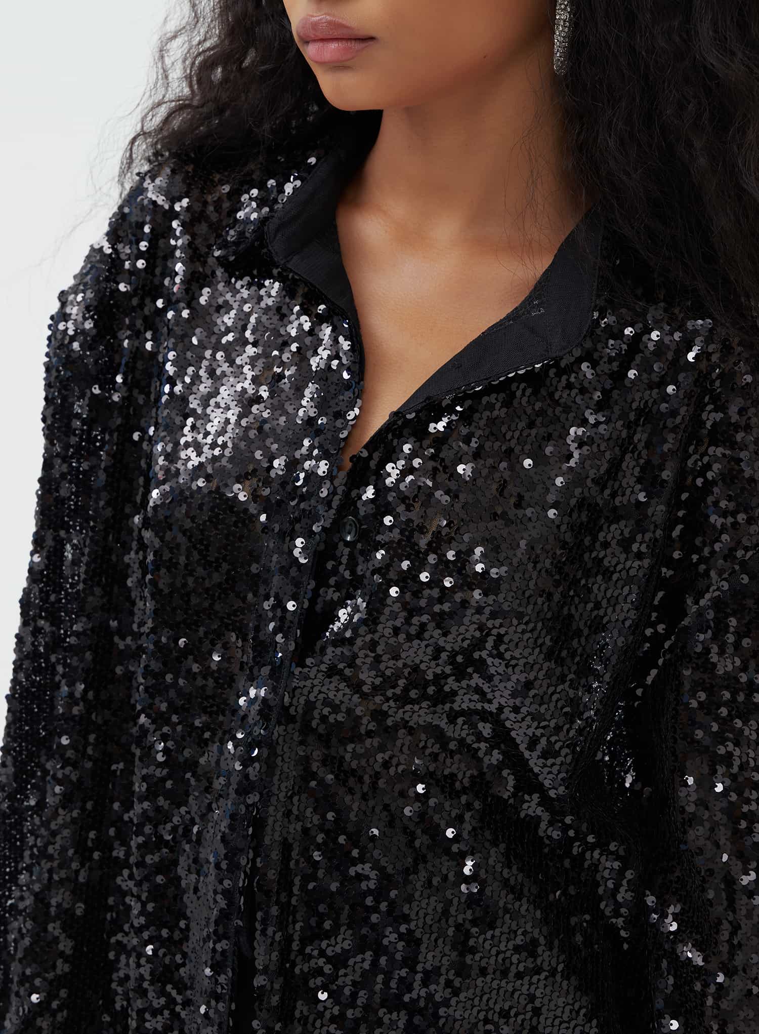 Black Oversized Sequin Shirt - Zoey