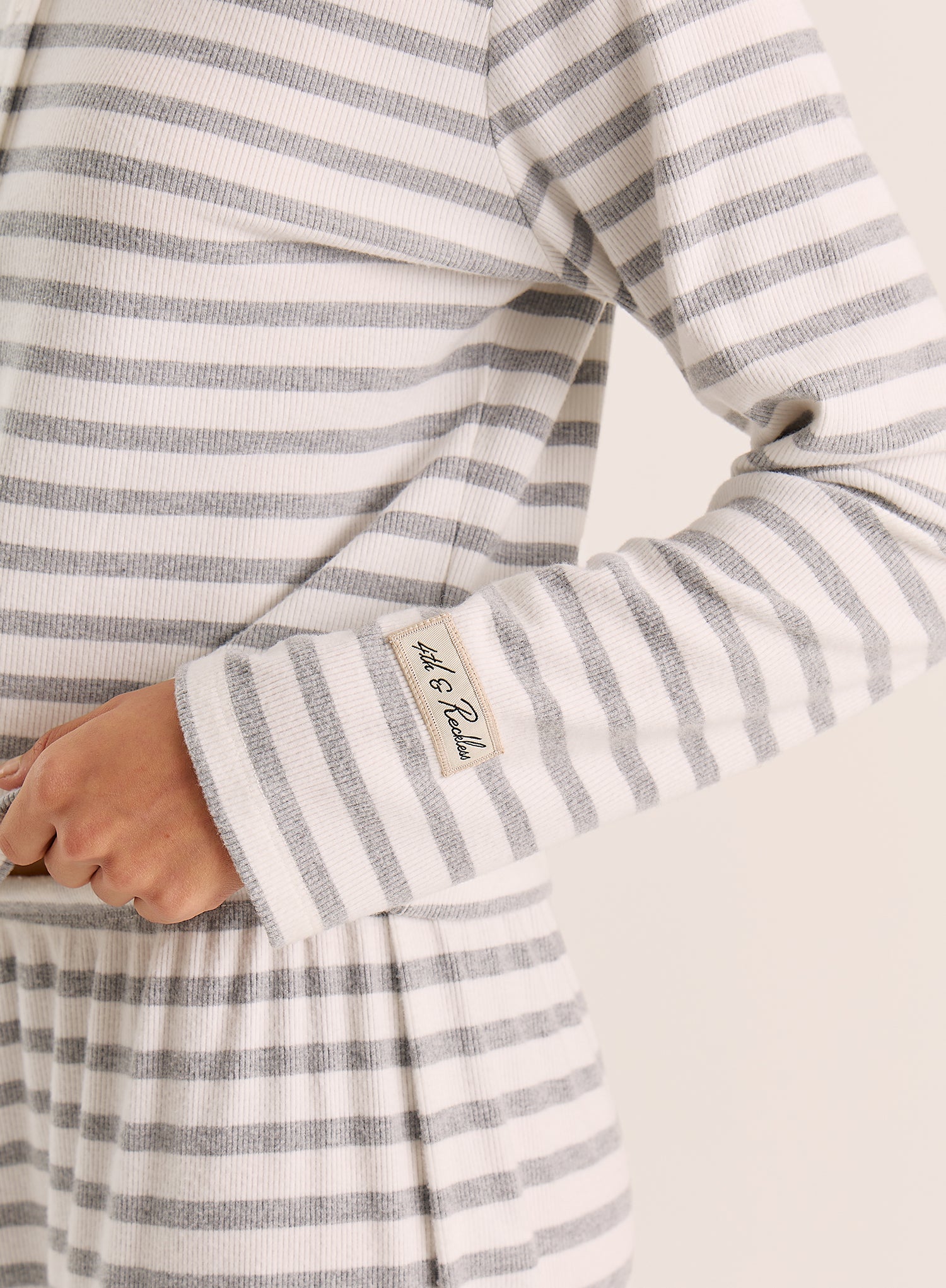 Light Grey Striped Jersey Ribbed Top