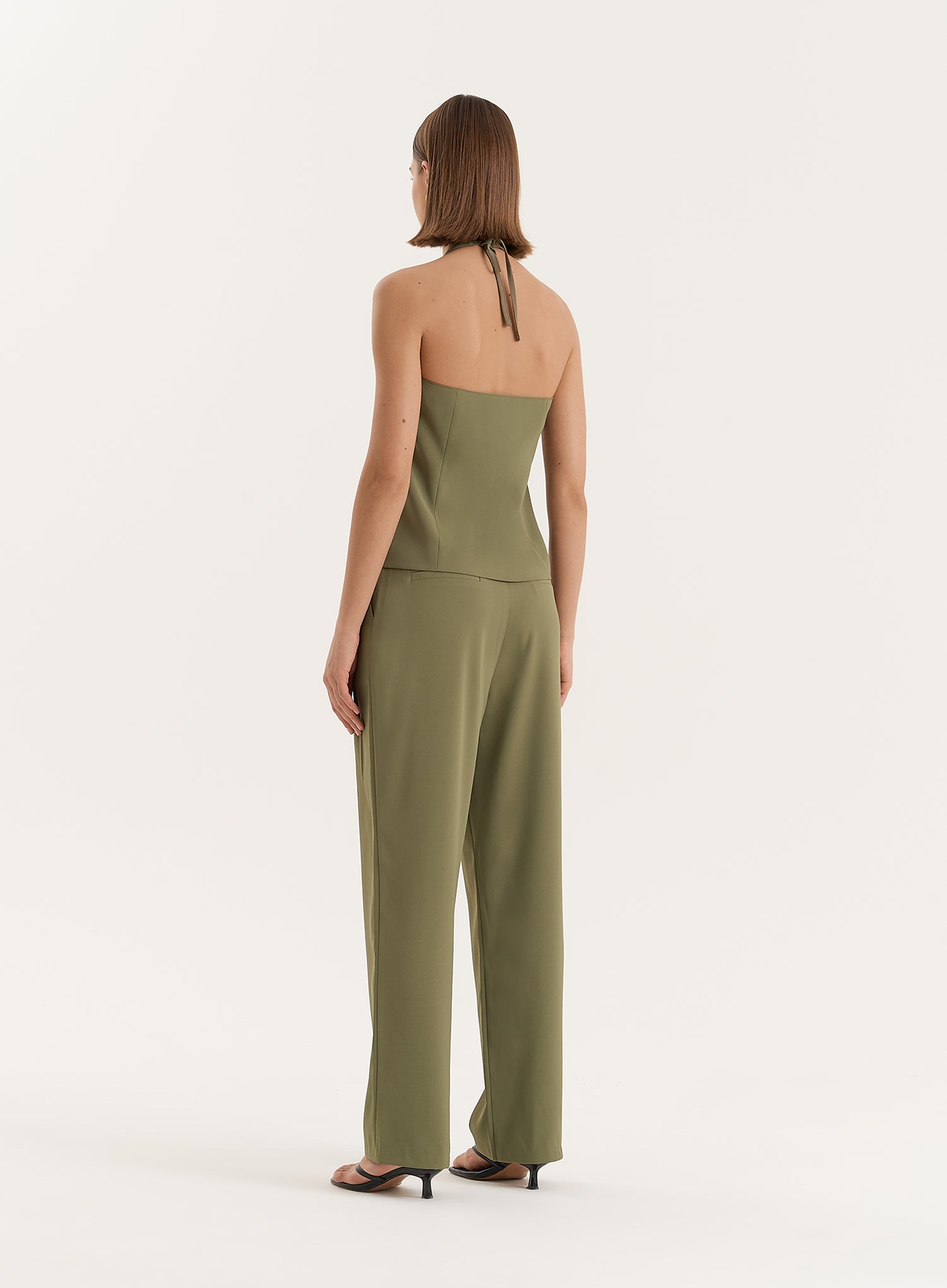 Khaki Tailored Straight Leg Trousers- Sabrina
