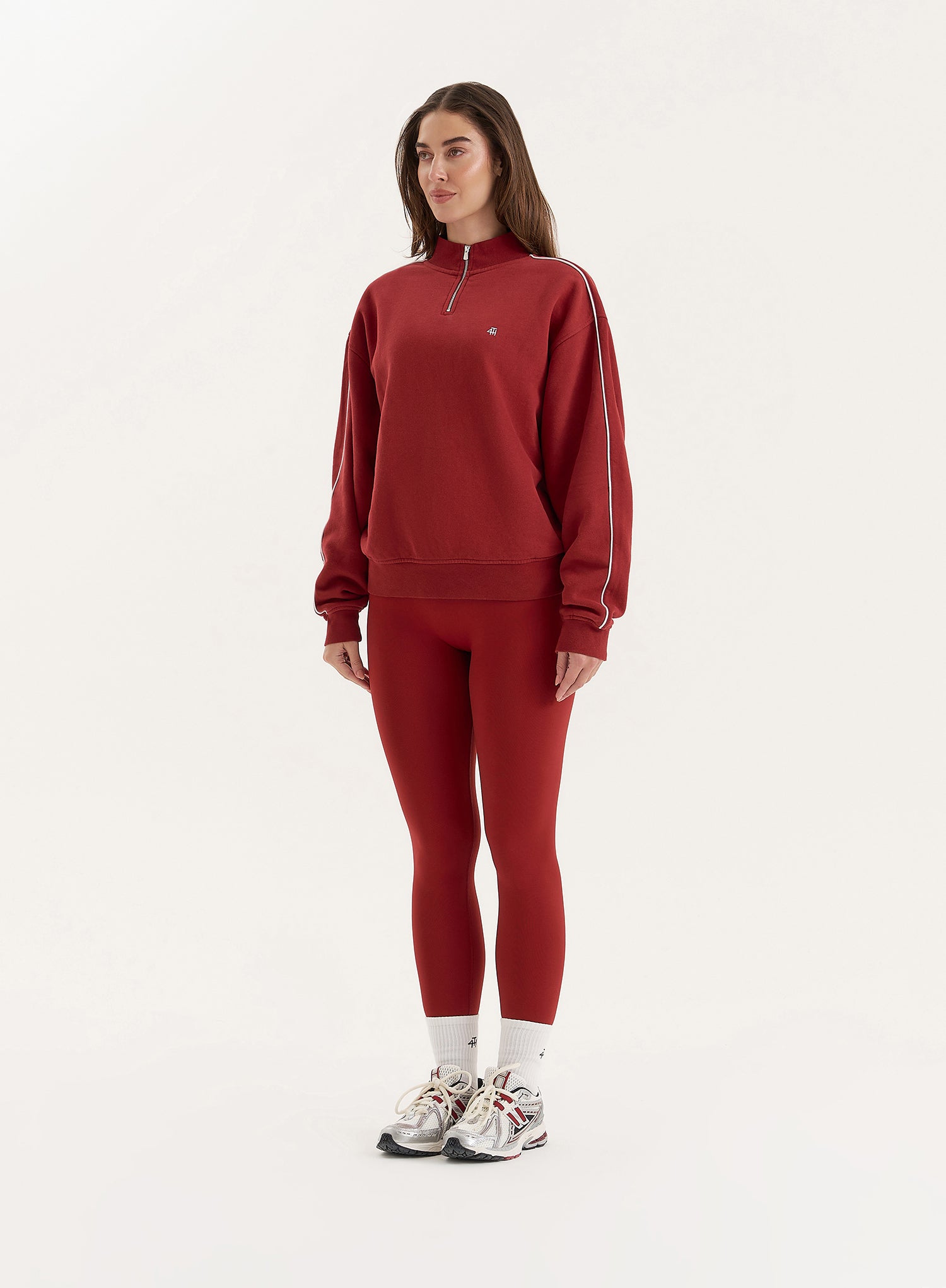 Red Branded Half Zip Cropped Sweatshirt- Gilly