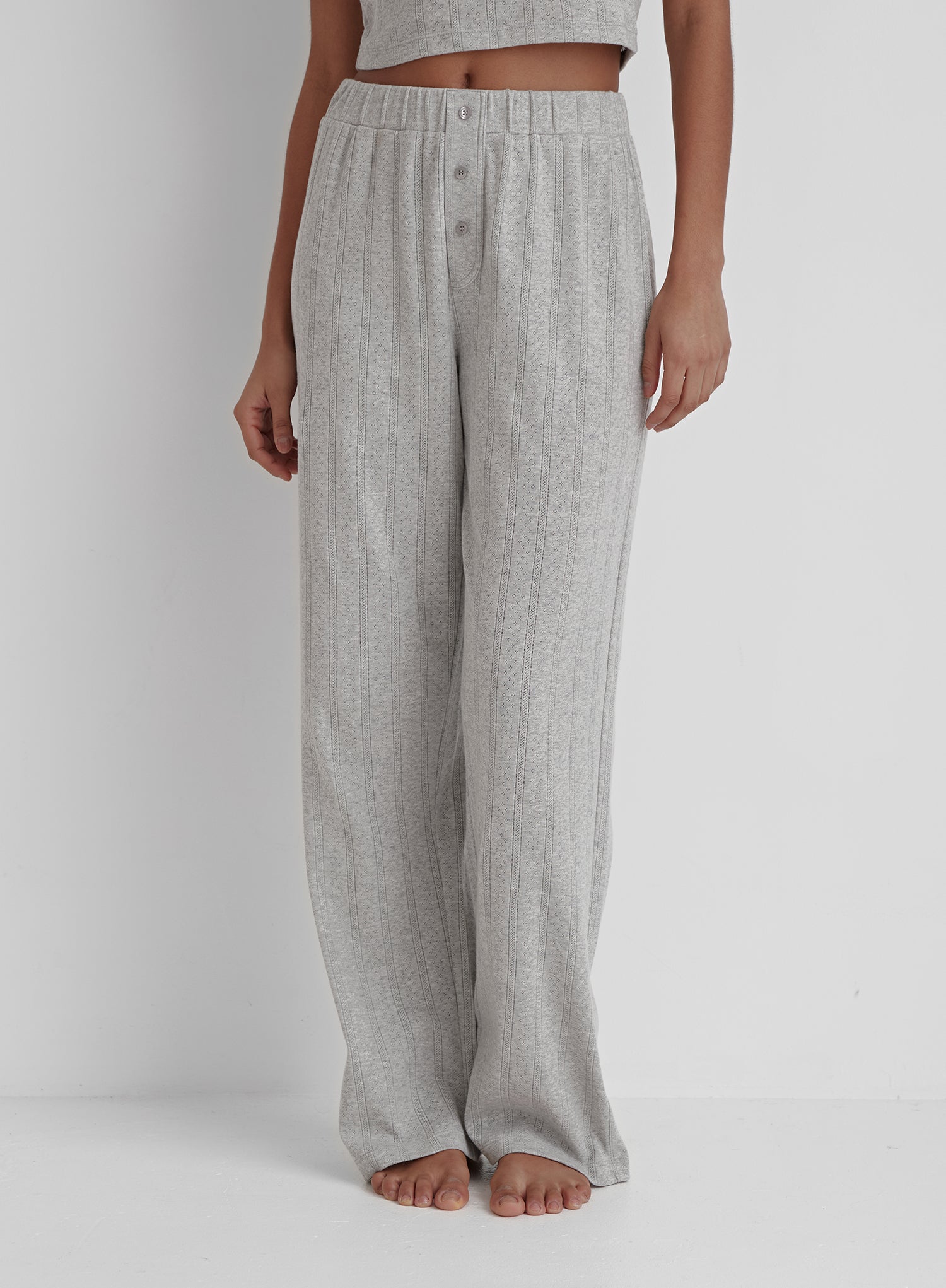 Grey Jersey Pointelle Pyjama Trouser- Arlia