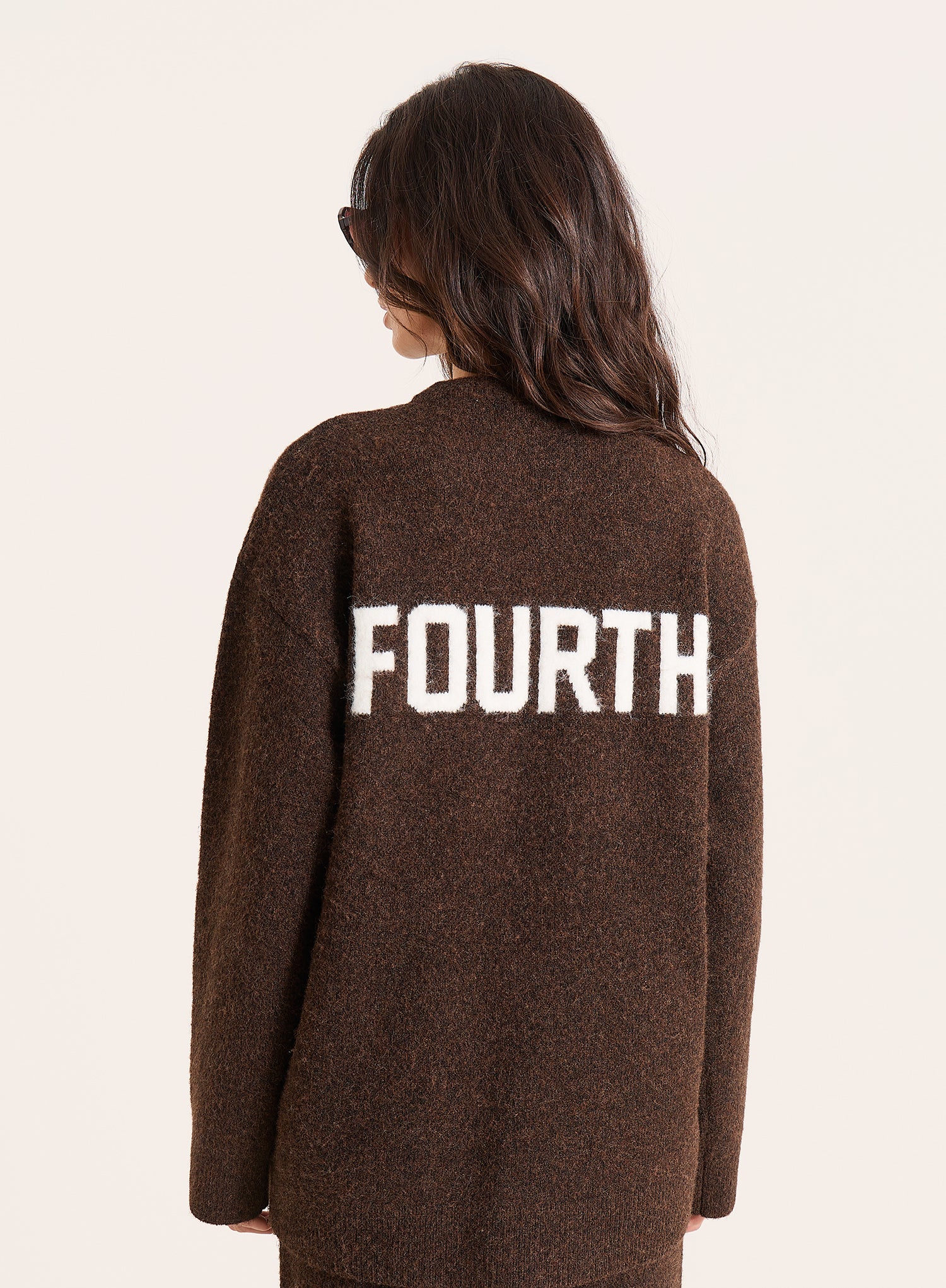 Chocolate Knitted Slogan Back Jumper