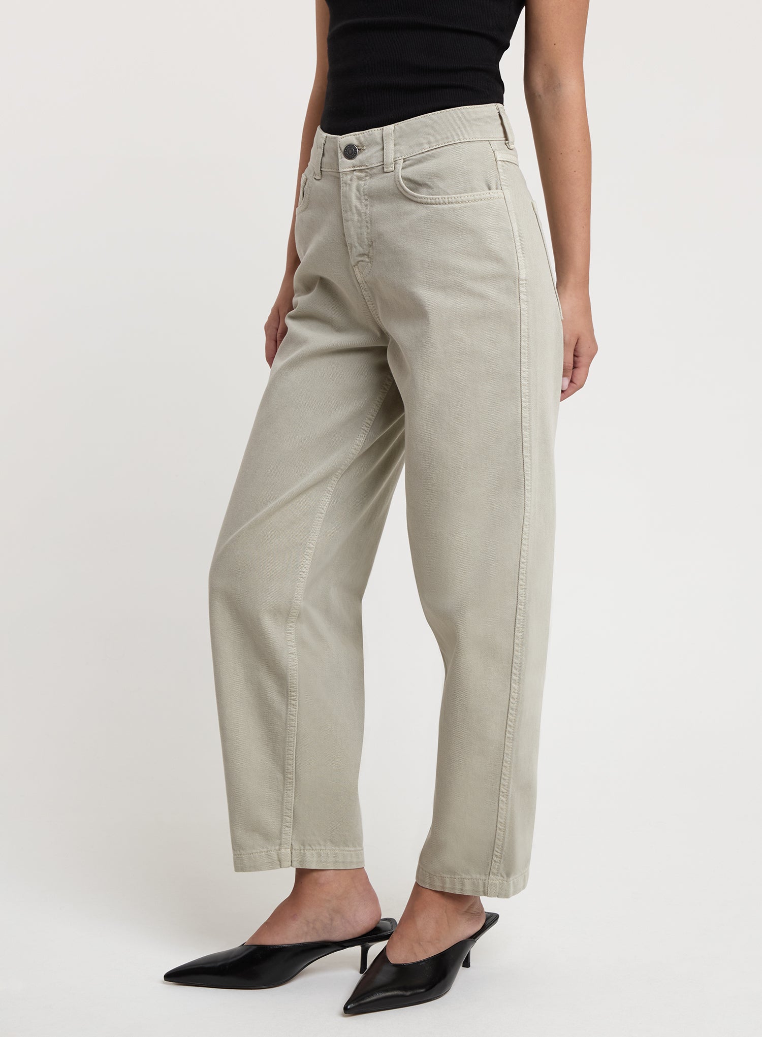 Washed Green Barrel Leg Denim Jeans