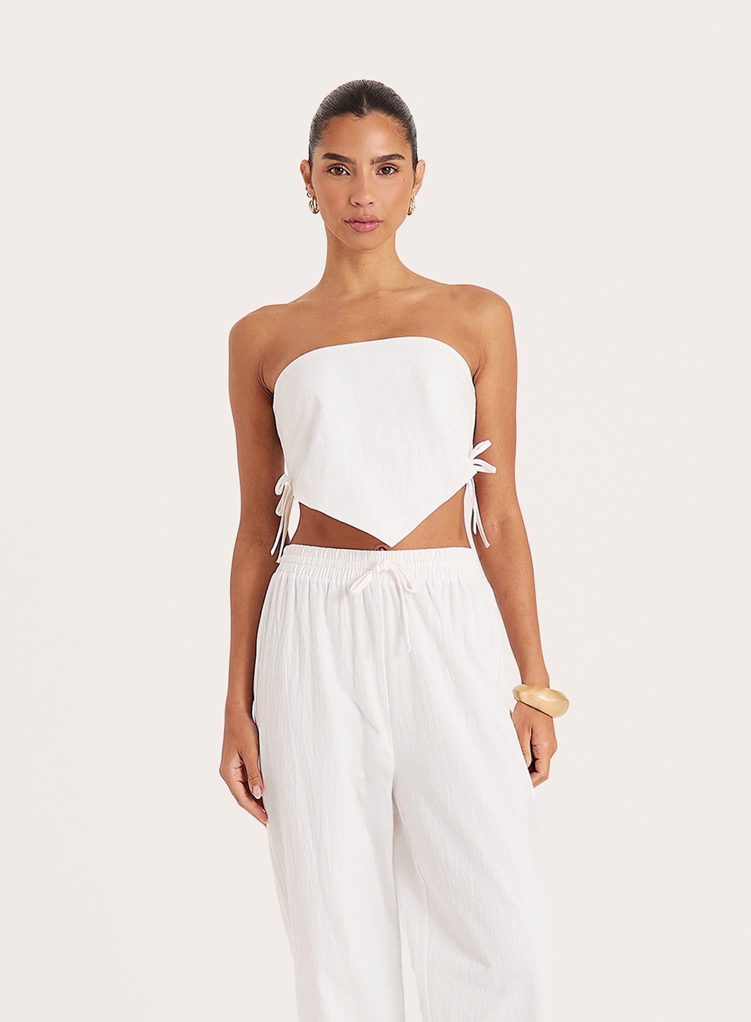 White Cotton Bandeau Crop Scarf Top