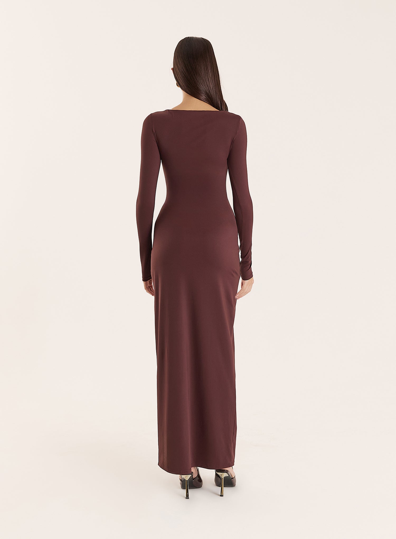 Chocolate Long Sleeve Ring Detail Maxi Dress