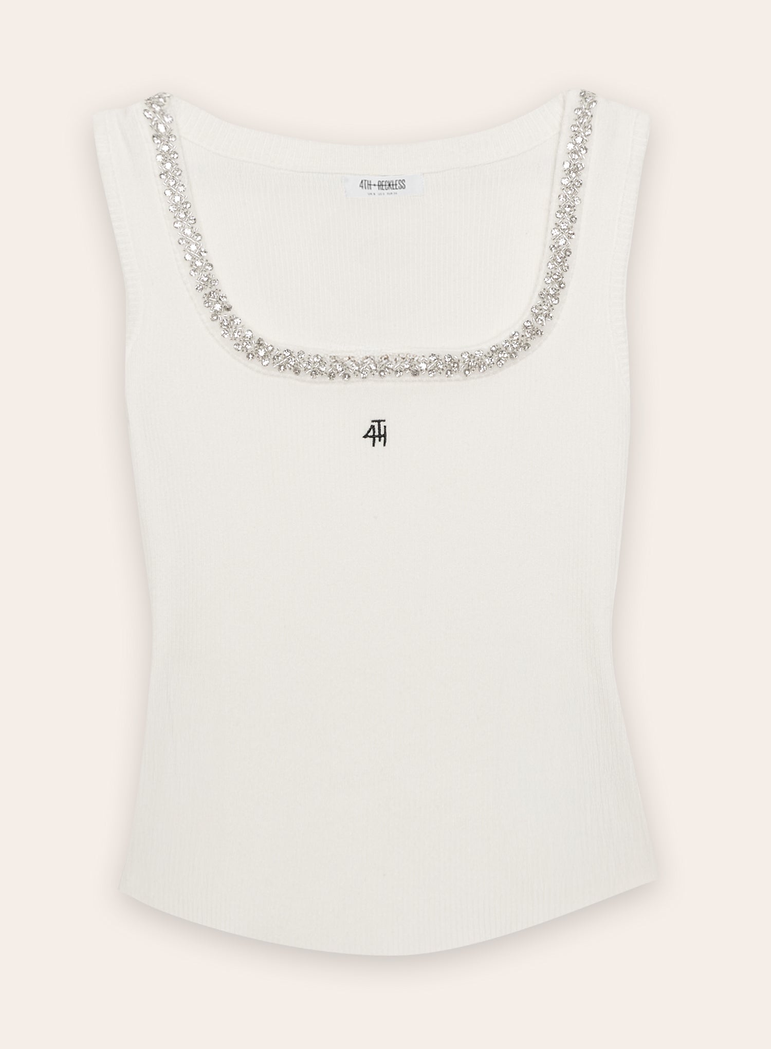 White Embellished Trim Square Neck Vest Top