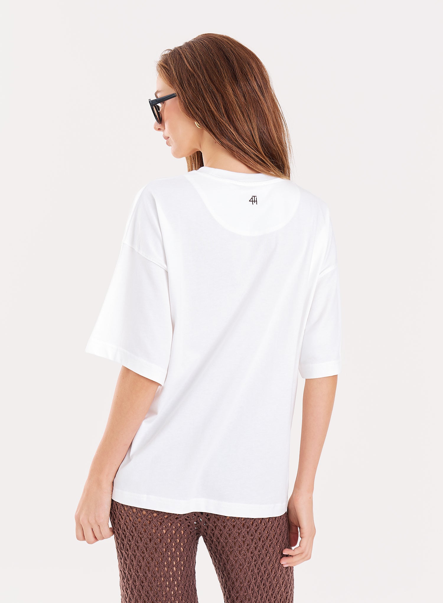 White Beach Embroidered Graphic Cotton T-Shirt