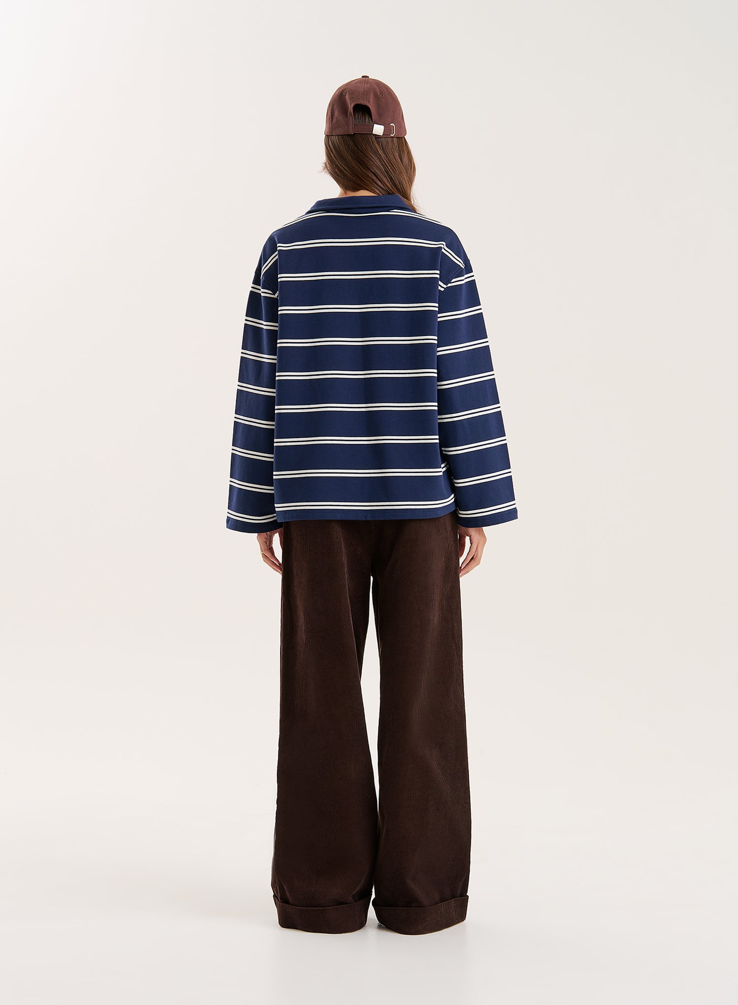 Navy And White Thin Striped Rugby Top