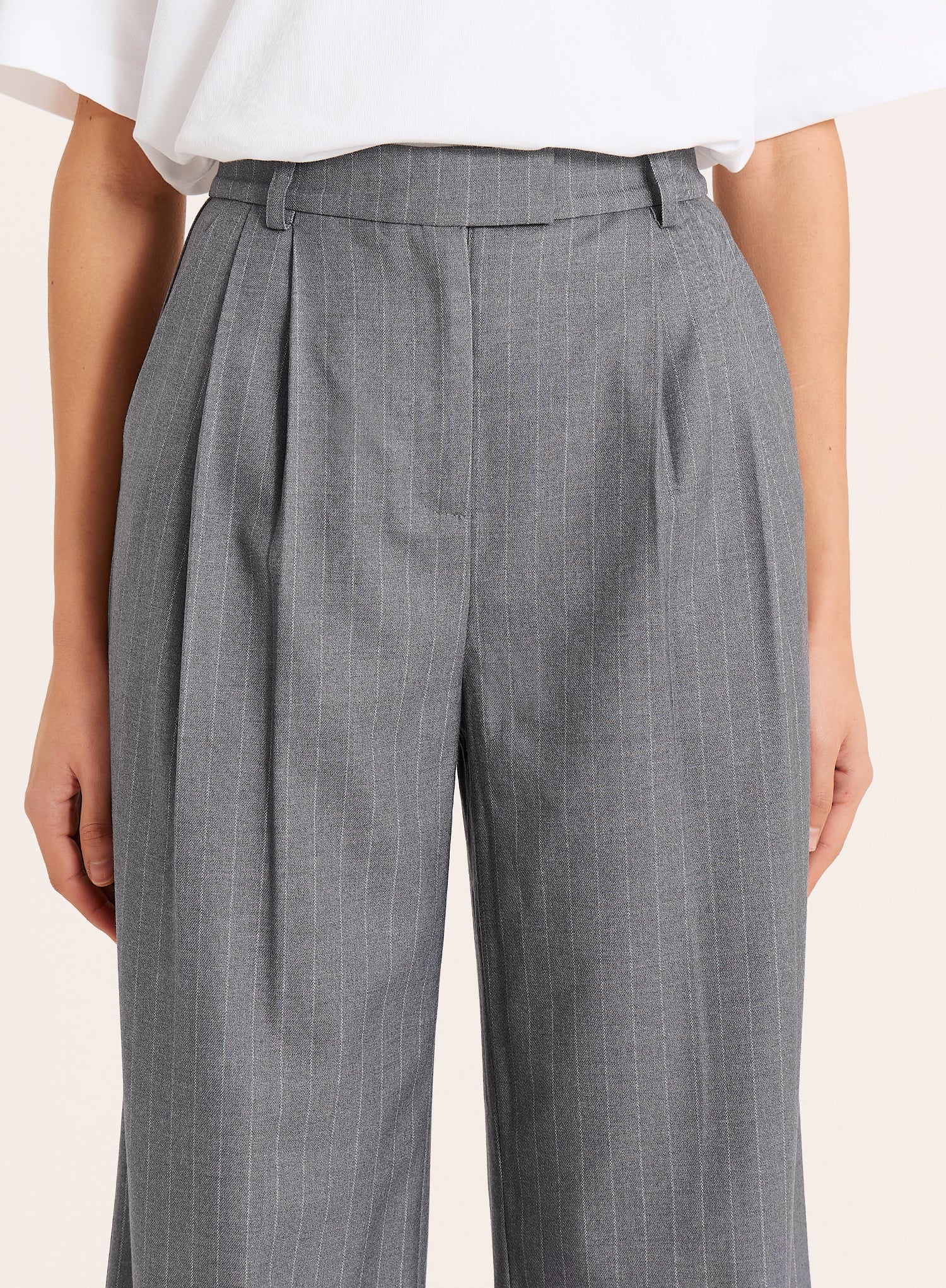 Grey Pinstripe Tailored Wide Leg Trousers