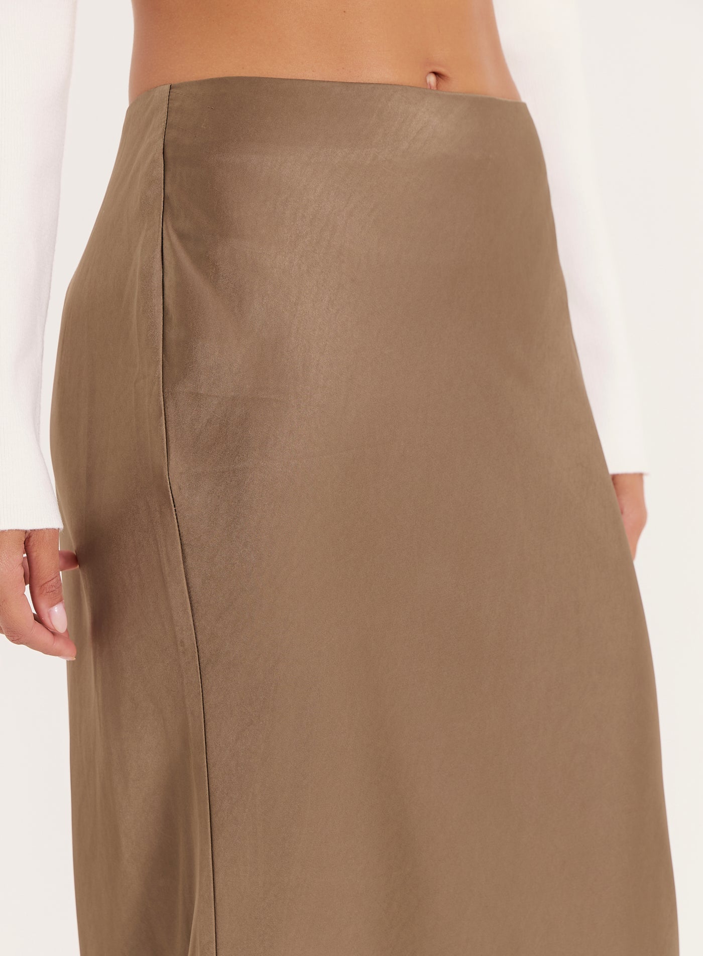 Khaki Satin Maxi Skirt