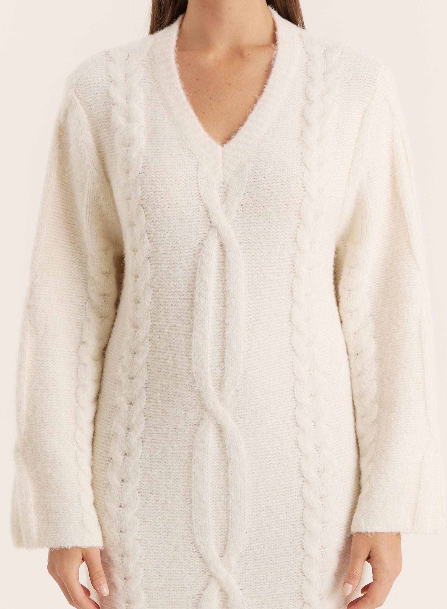 Cream Chunky Knit Wool Blend Maxi Dress