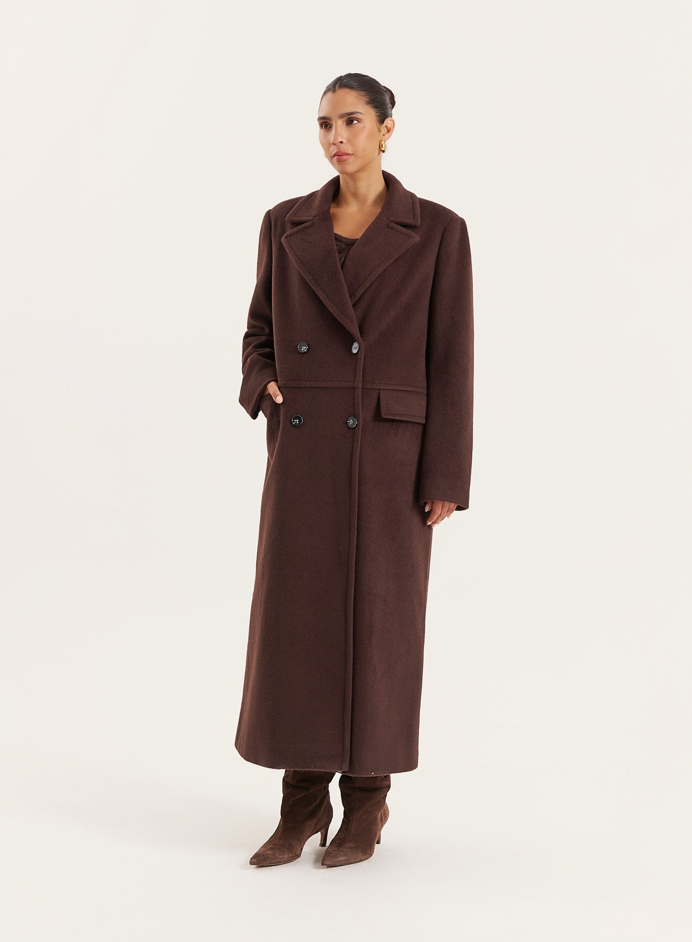 Chocolate Double-Breasted Longline Coat