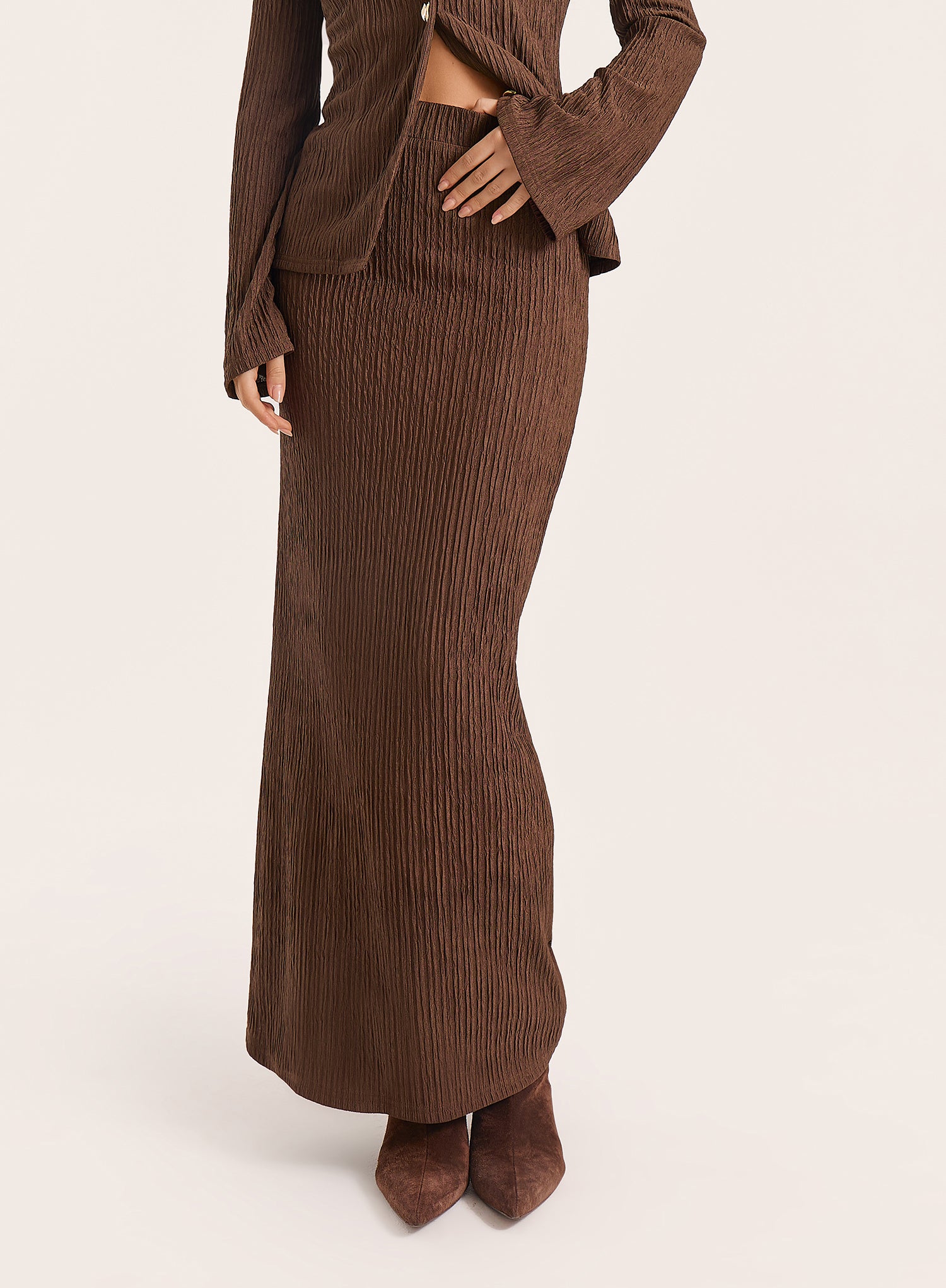 Chocolate Straight Fit Crinkle Maxi Skirt