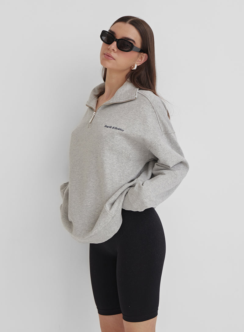 Grey Marl Half Zip Polo Sweatshirt - Marla