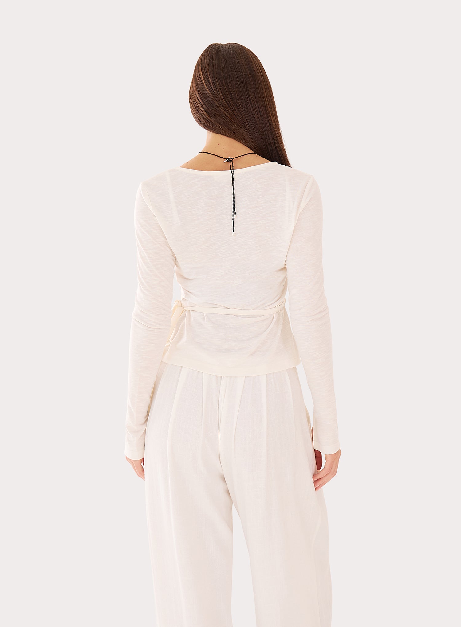 White Wrap Semi Sheer Long Sleeve Top
