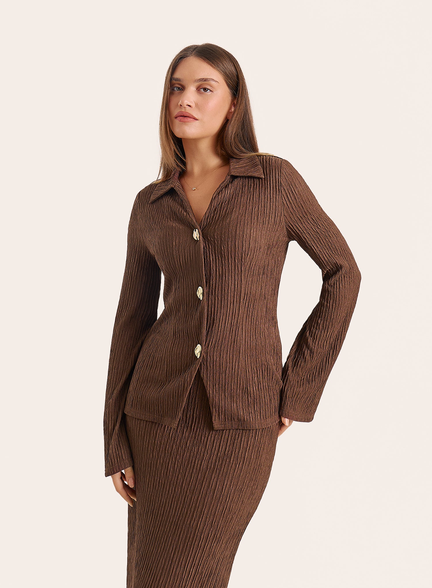 Chocolate Crinkle Jersey Long Sleeved Top