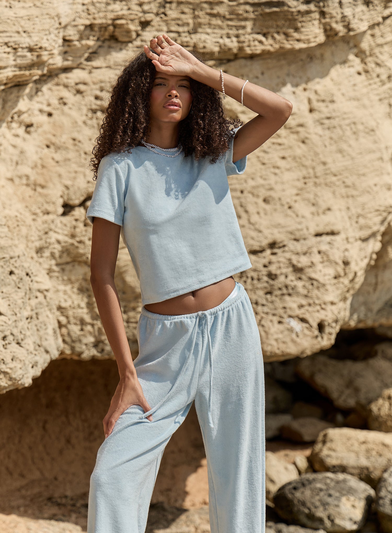 Light Blue Towelling Short Sleeve Top