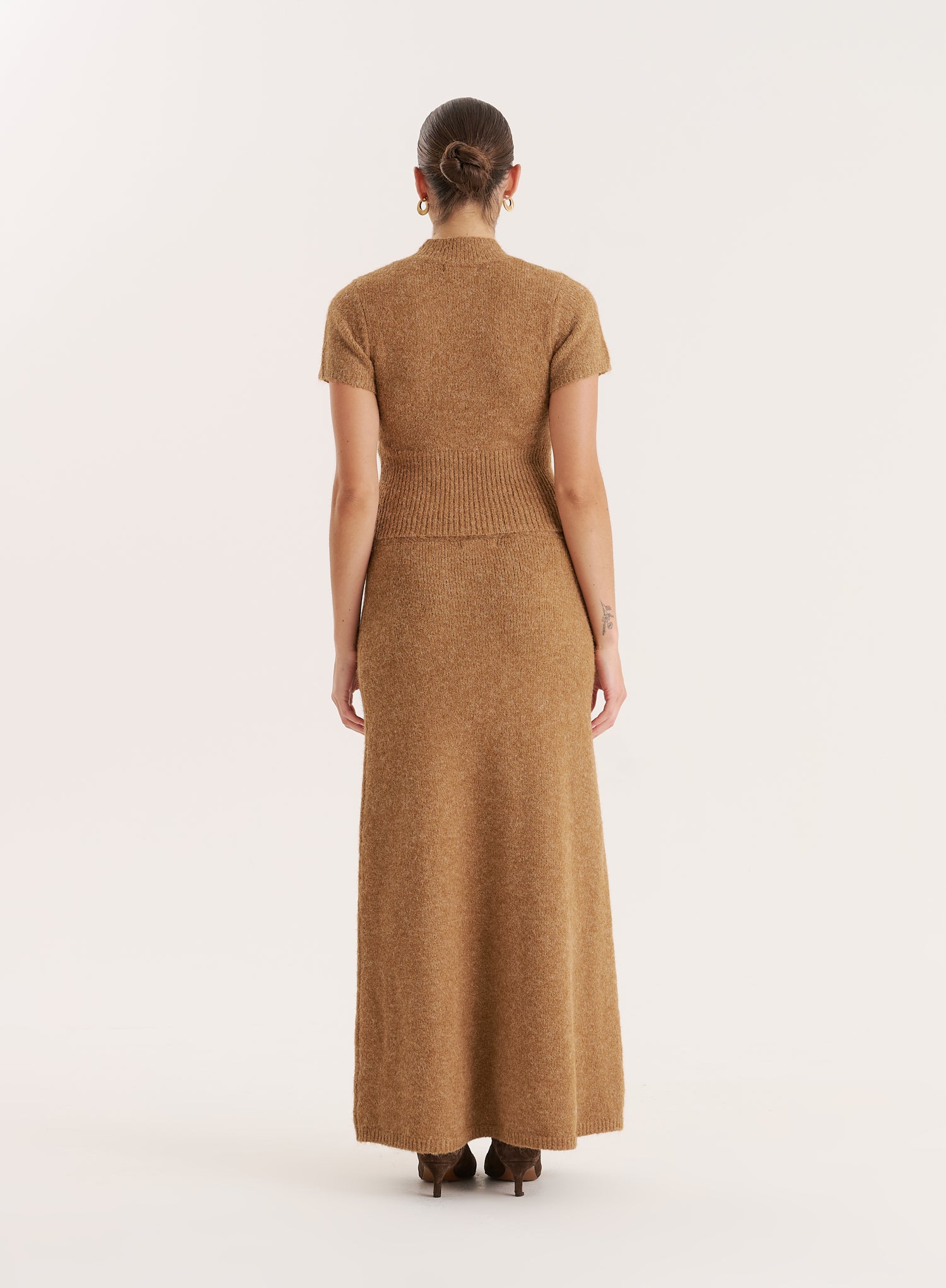 Camel Knitted A-Line Maxi Skirt