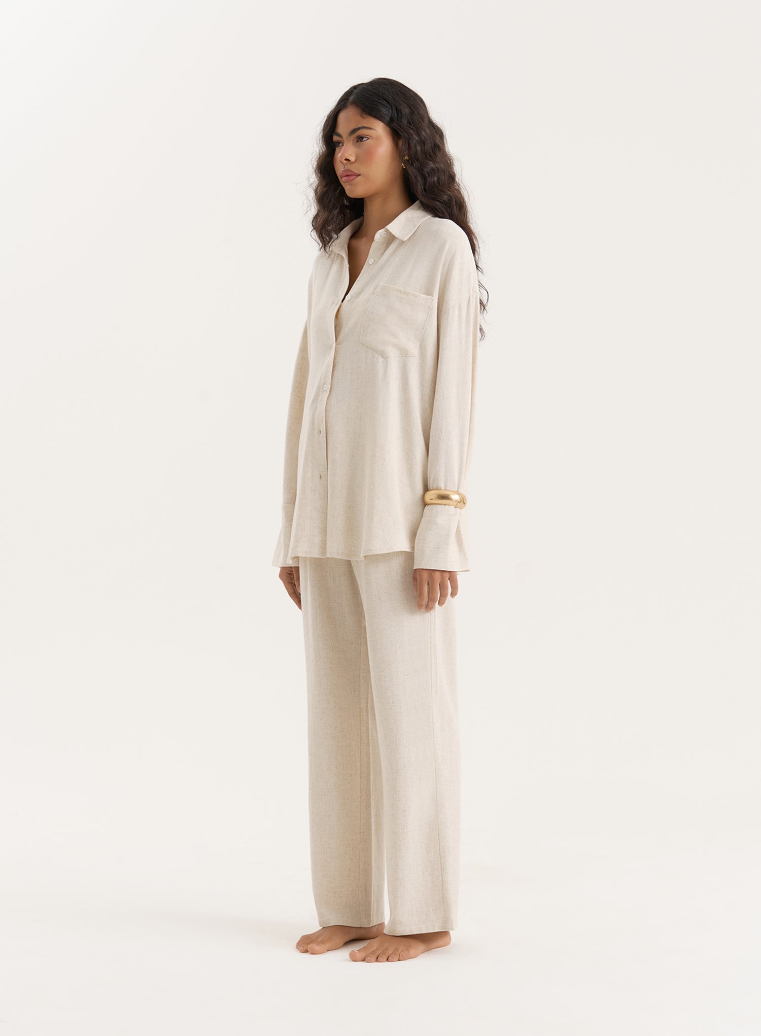 Beige Linen Blend Oversized Shirt- Anna