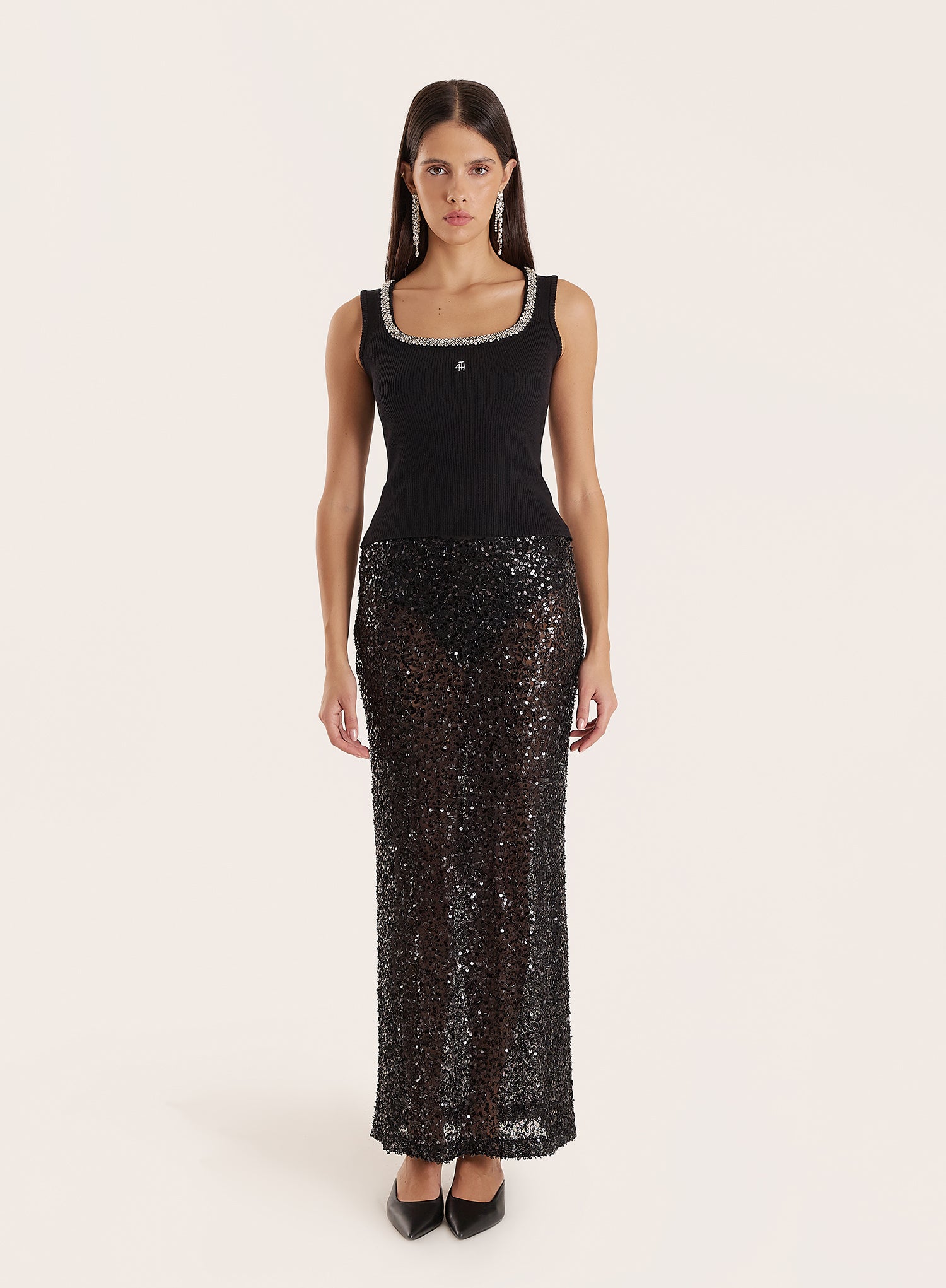 Black Sheer Sequin Maxi Skirt