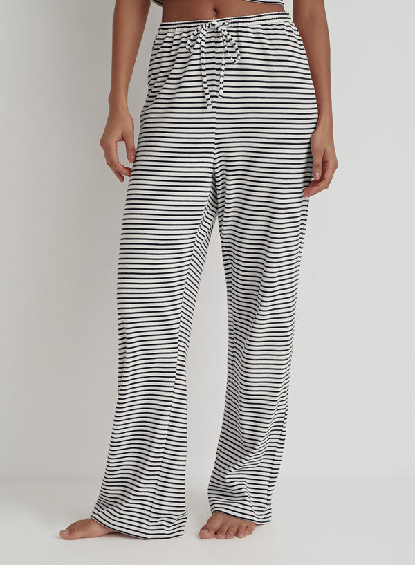 Navy And White Striped Jersey Pyjama Trouser- Mabel