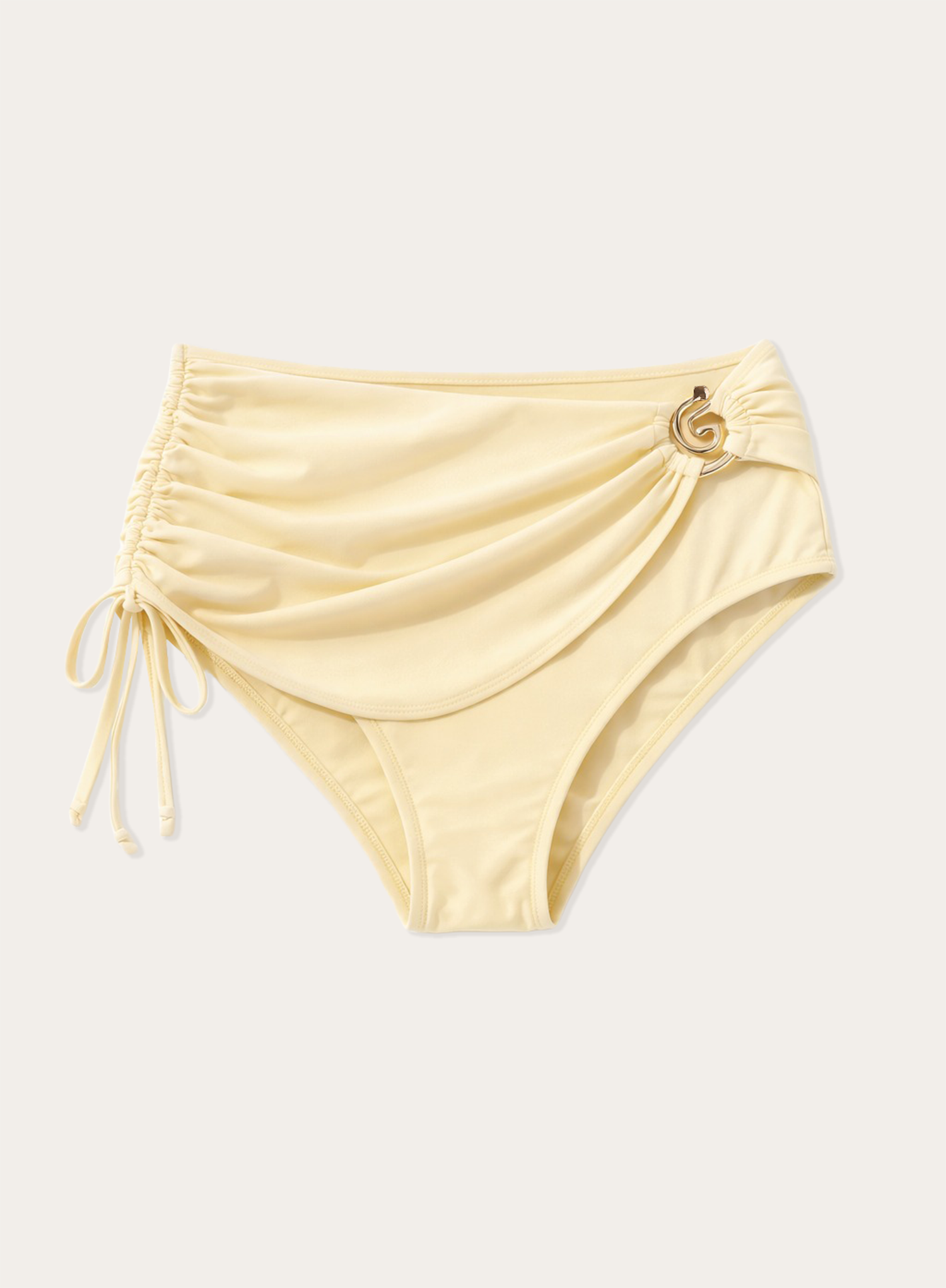 Lemon Spiral Hardware Ruched Side Skirt Bikini Bottom