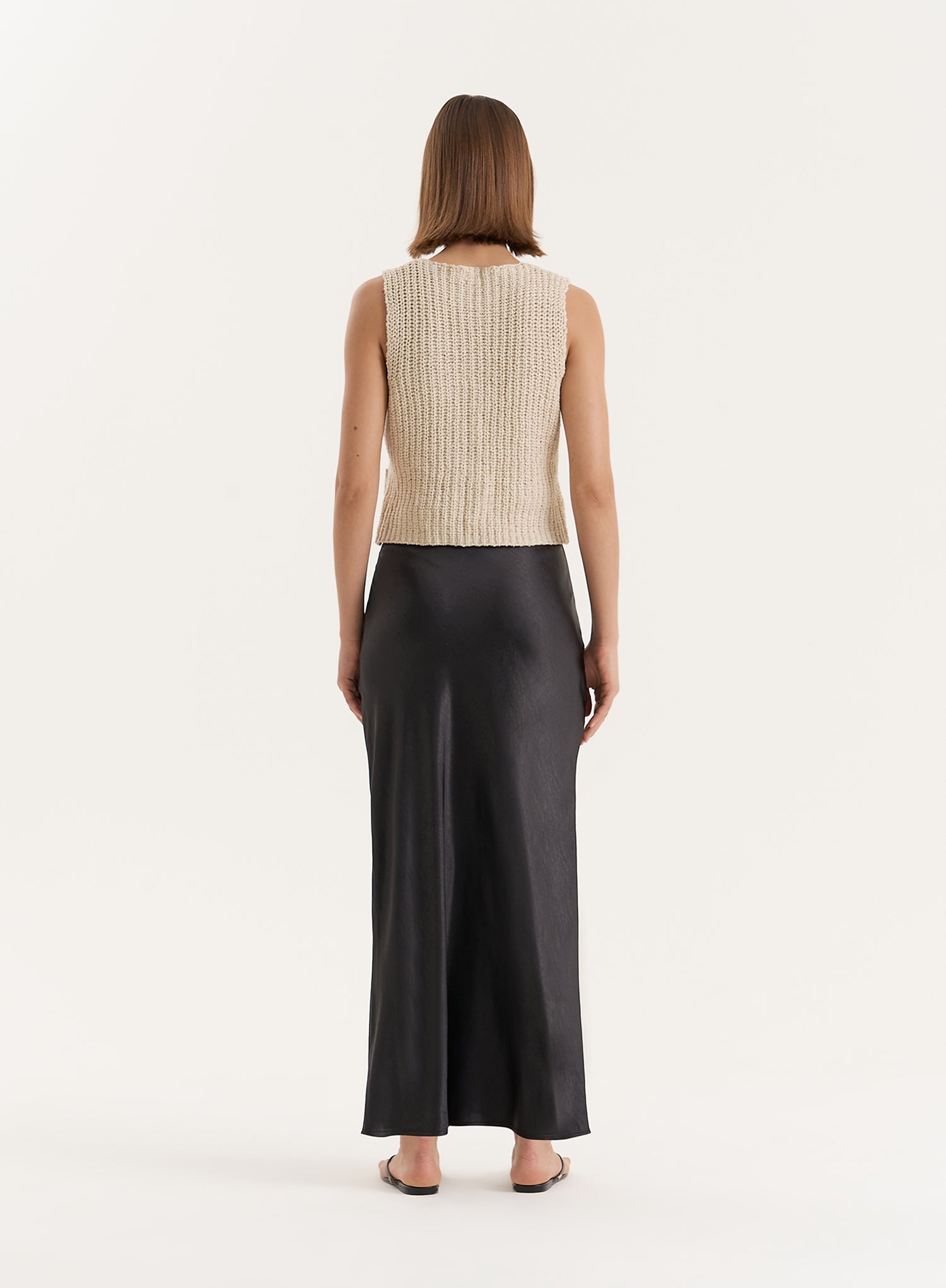 Beige Boucle Knit Sleeveless Waistcoat