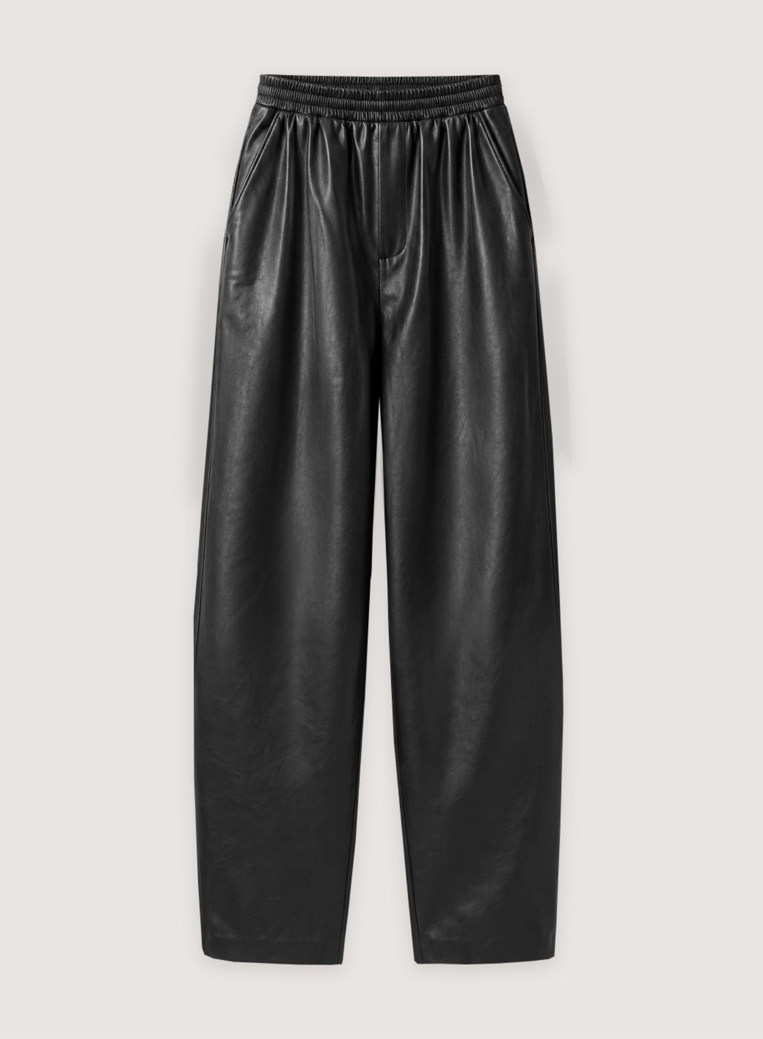 Black Faux Leather Barrel Leg Trousers