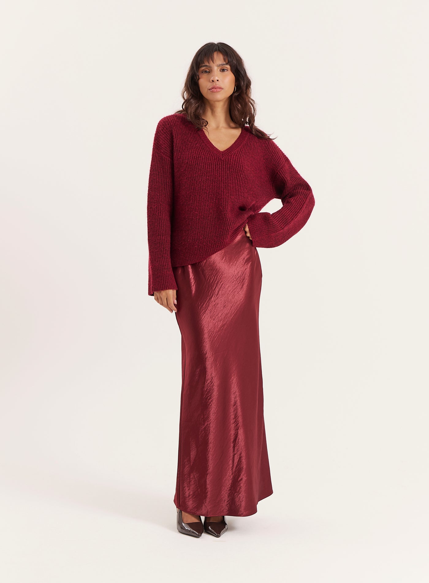 Burgundy Satin Maxi Skirt