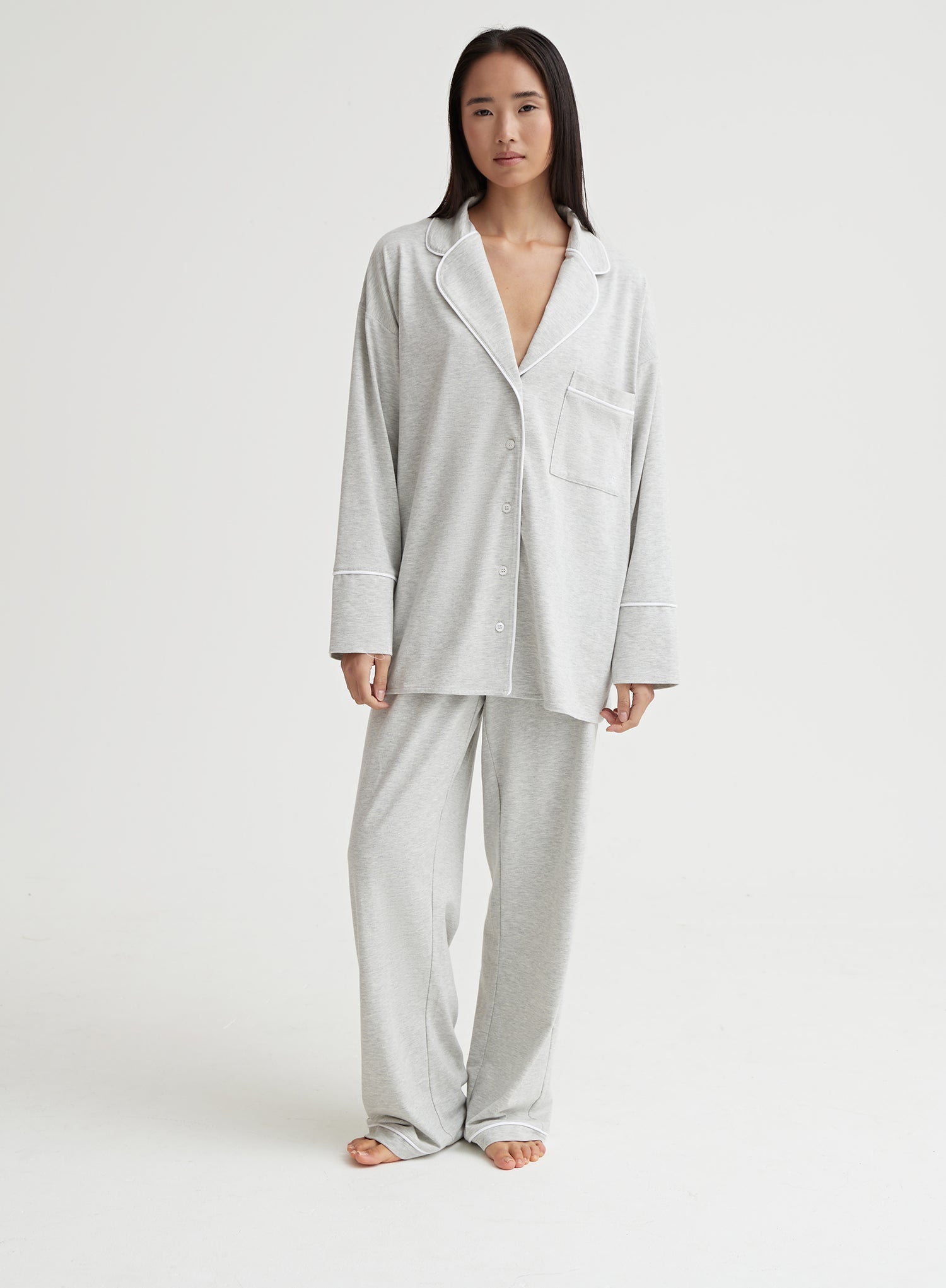 Grey Marl Jersey Pyjama Shirt- Jenifer