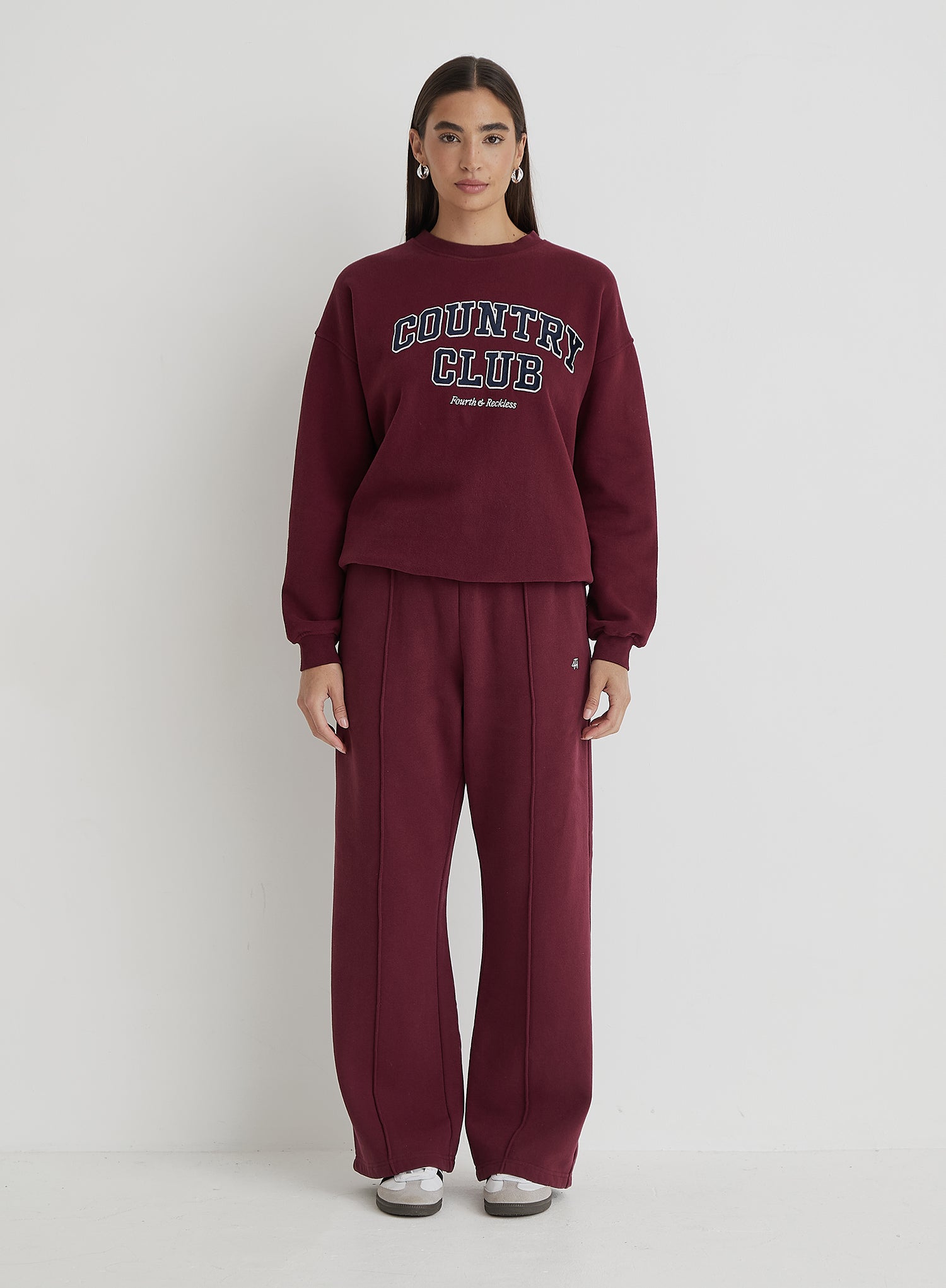 Burgundy Country Club Slogan Classic Longline Sweatshirt Charli