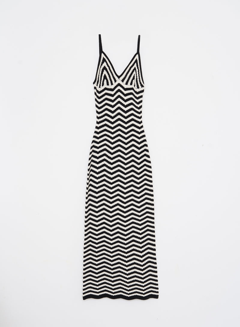 Cream And Black Stripe Knitted Maxi Dress- Yvette