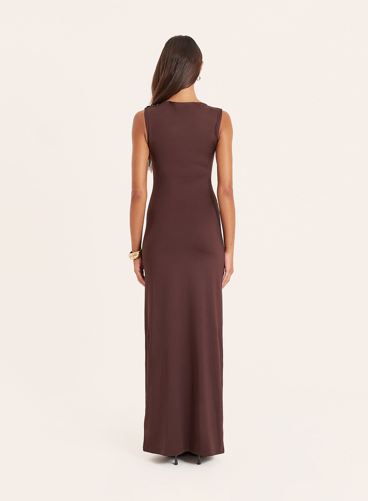 Chocolate Hardware Ruched Maxi Dress