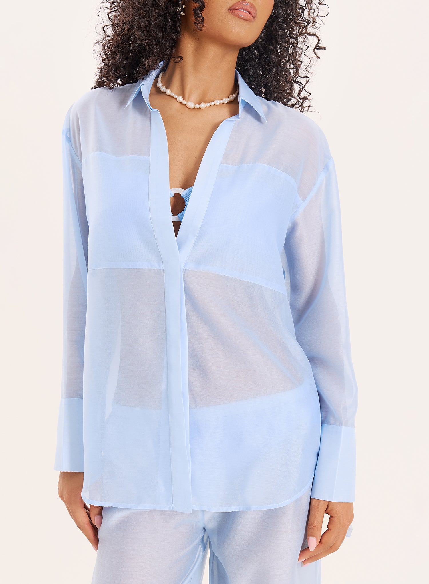 Light Blue Semi Sheer Longline Shirt