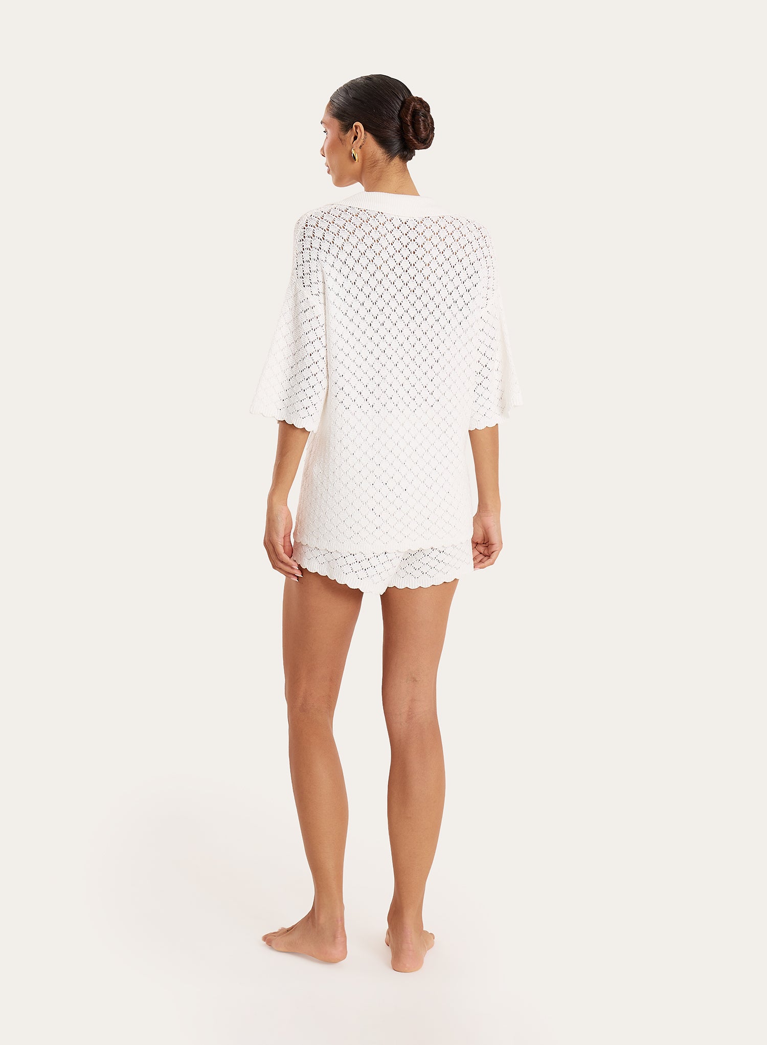 White Crochet Short Sleeve Shirt