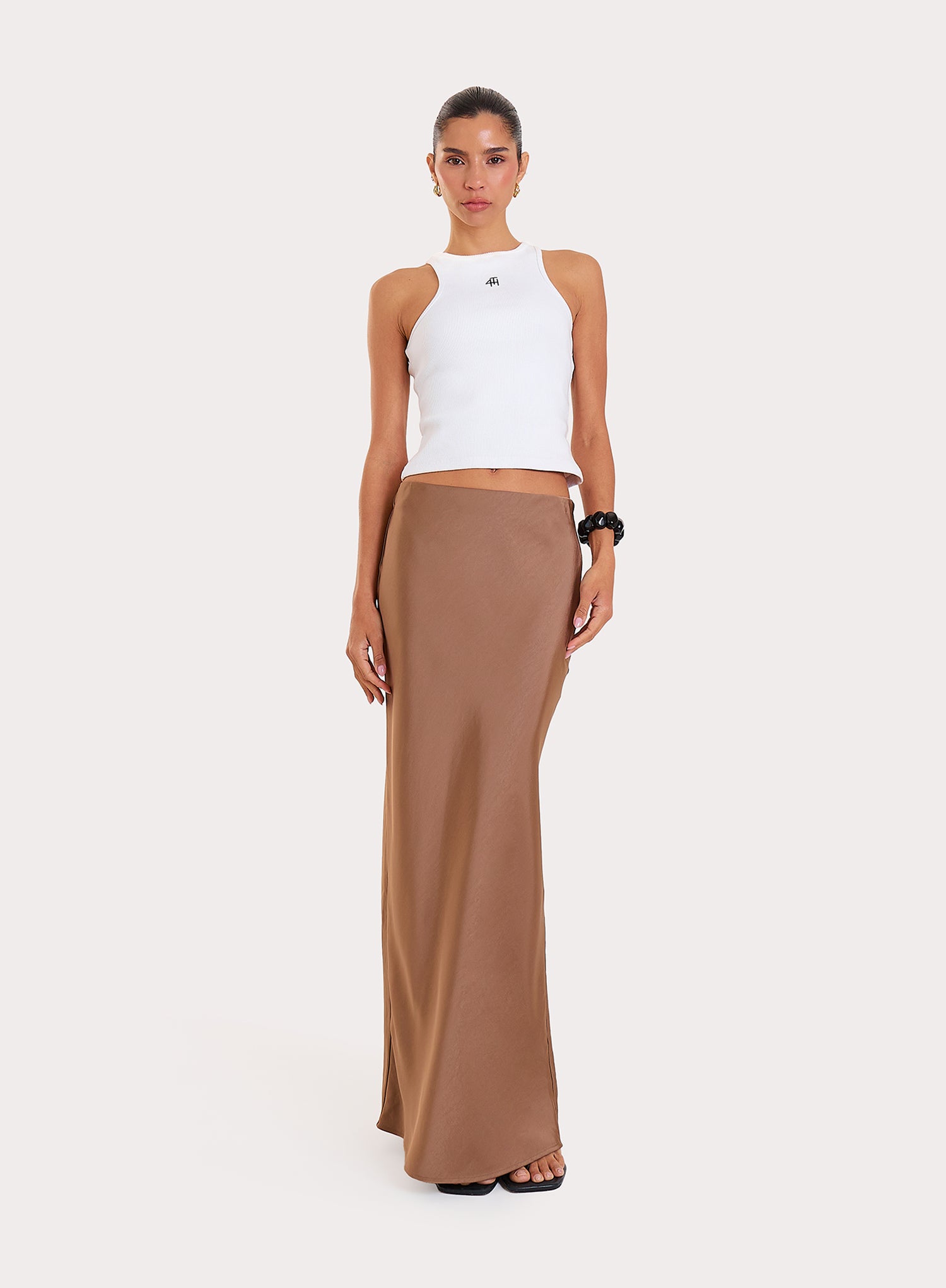 Mocha Satin Maxi Skirt