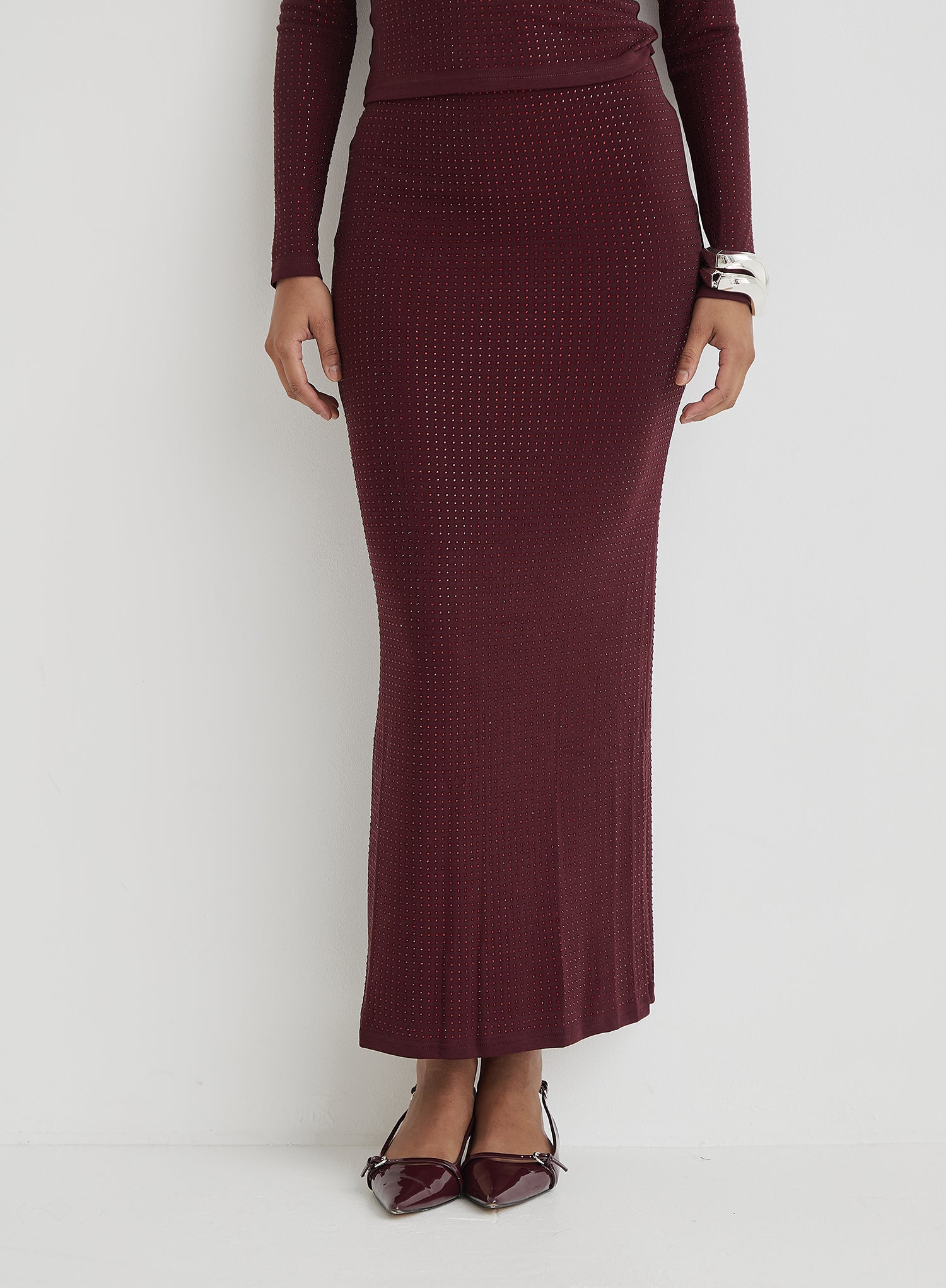 Burgundy Embellished Maxi Skirt- Indigo